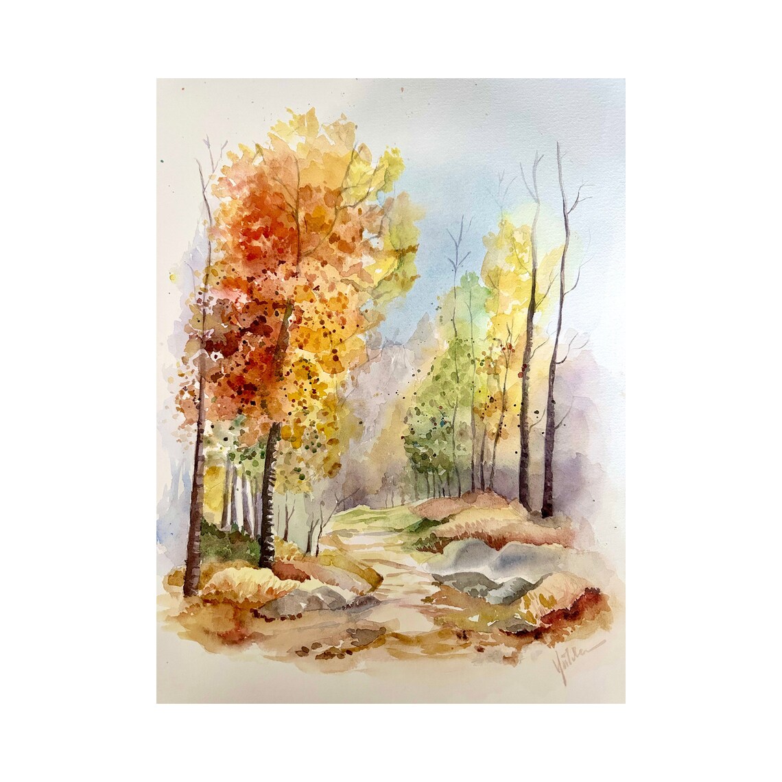 Autumn Landscape Watercolor Art Print - Image 2