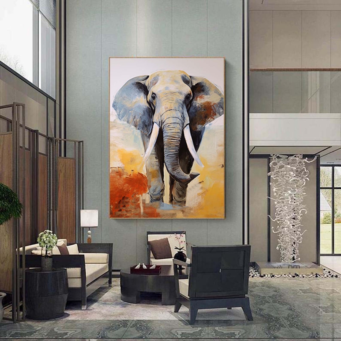Majestic Elephant Front View Warm Earth Tone Tusks Art Poster - Image 3