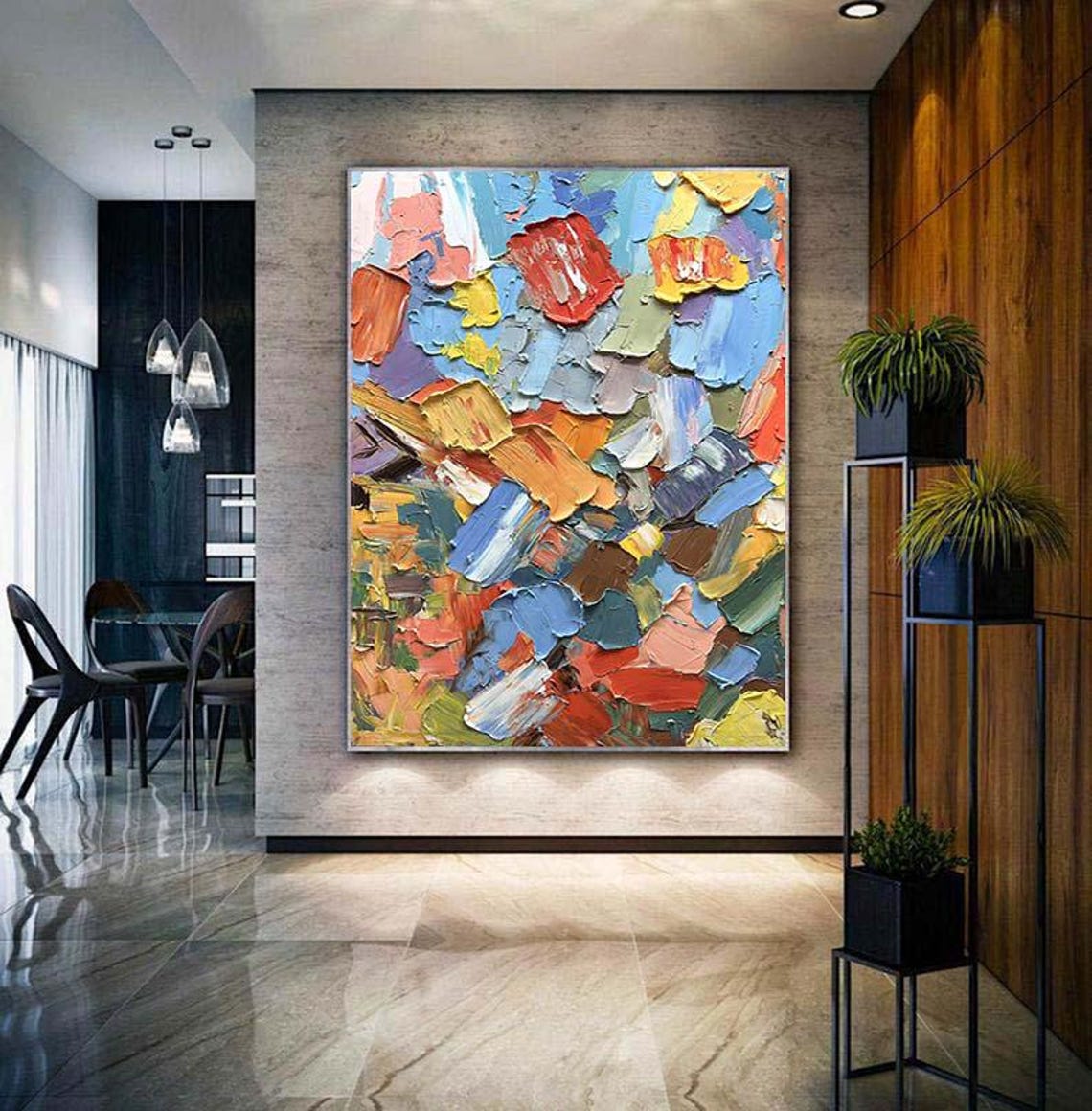 Colorful Paint Chips Blue Orange Textured 3D Abstract Wall Poster - Image 3