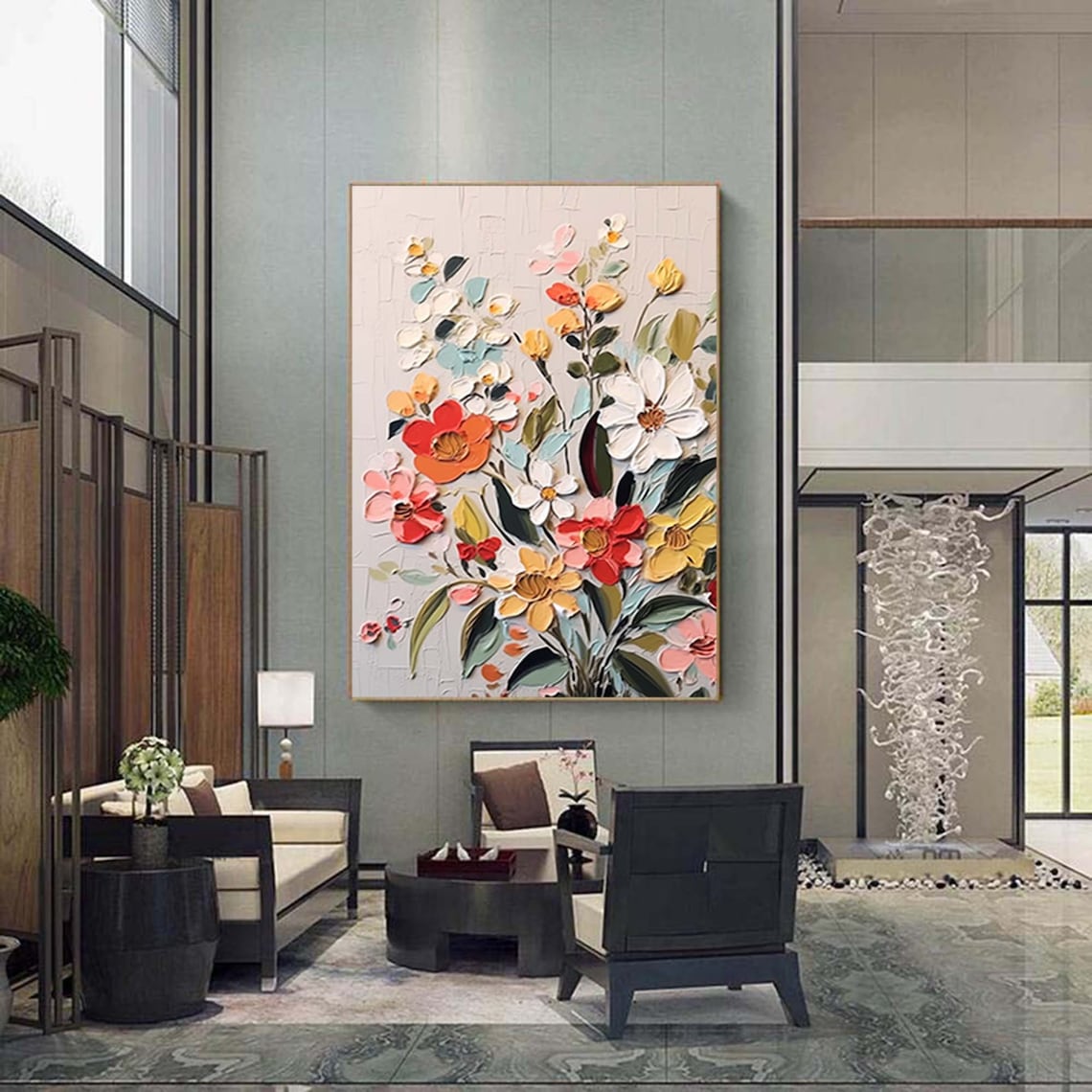 Delicate Impasto Floral Bouquet In Red White And Yellow Poster - Image 5