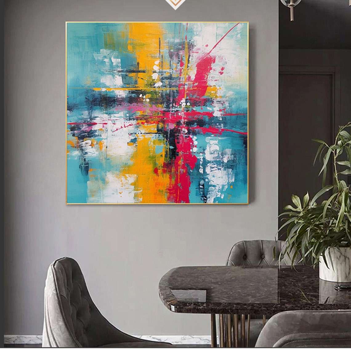 Vibrant Blue Yellow Red Abstract Impasto Energy Painting Poster - Image 7