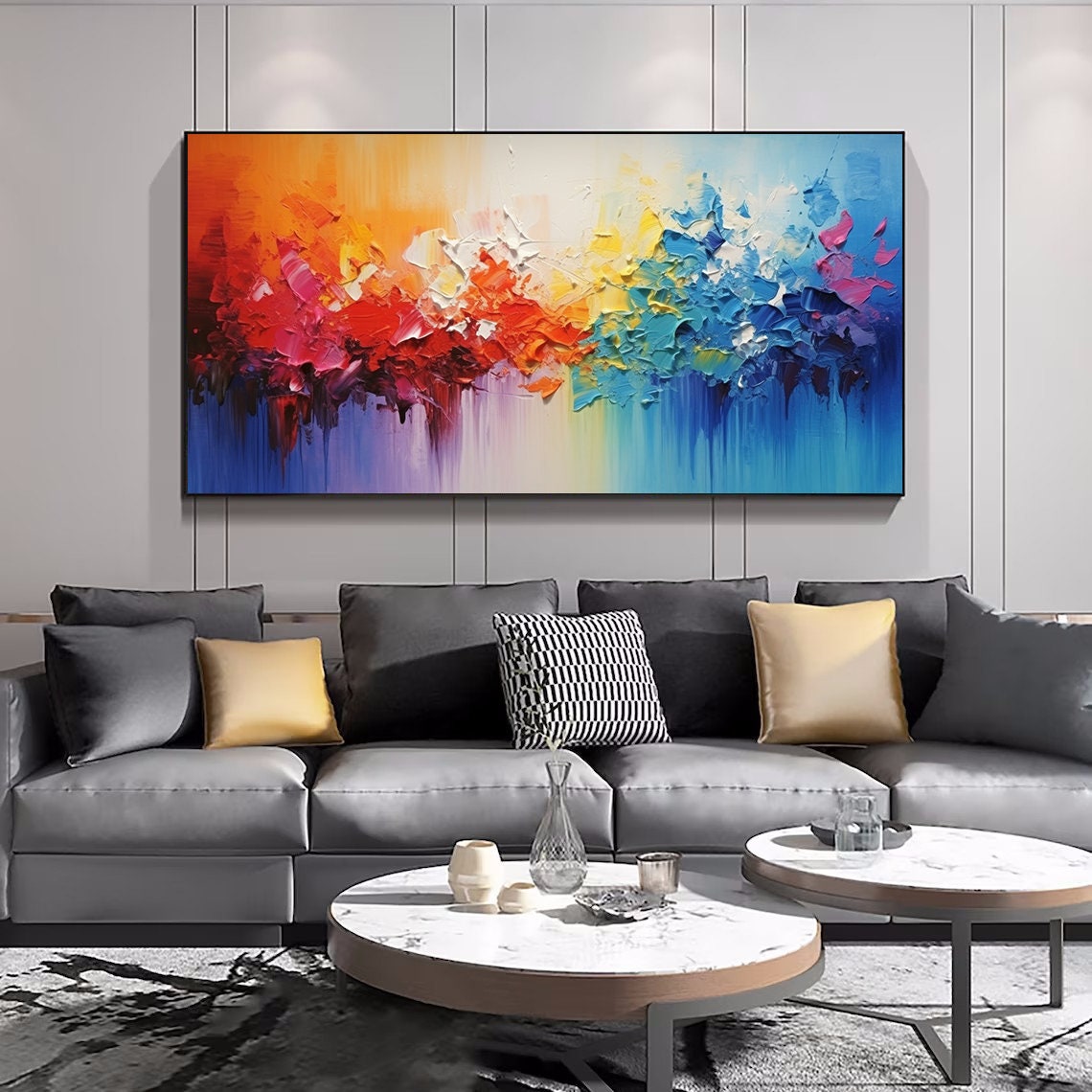 Rainbow Color Burst Palette Knife Wide Abstract Gallery Wall Poster - Image 6