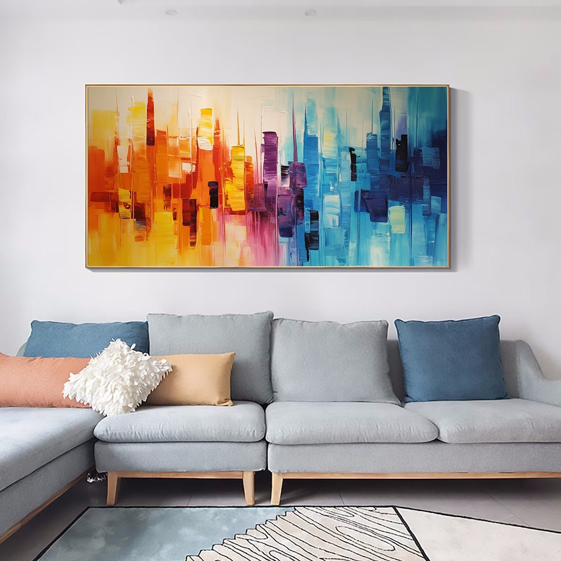 Wide Abstract Sunset Cityscape Melting Orange Into Blue Poster - Image 5