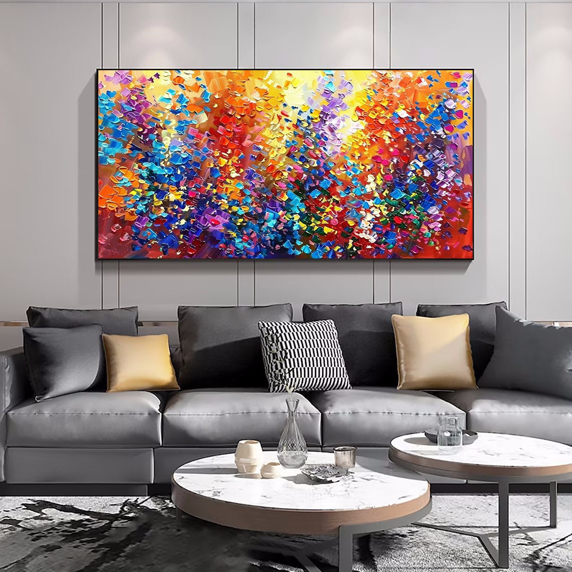 Large Contemporary Wall Art Colorful Abstract Oil Painting Red Blue Painting For Living Room Impasto Heavy Texture Art Spiritual Decor - Image 3