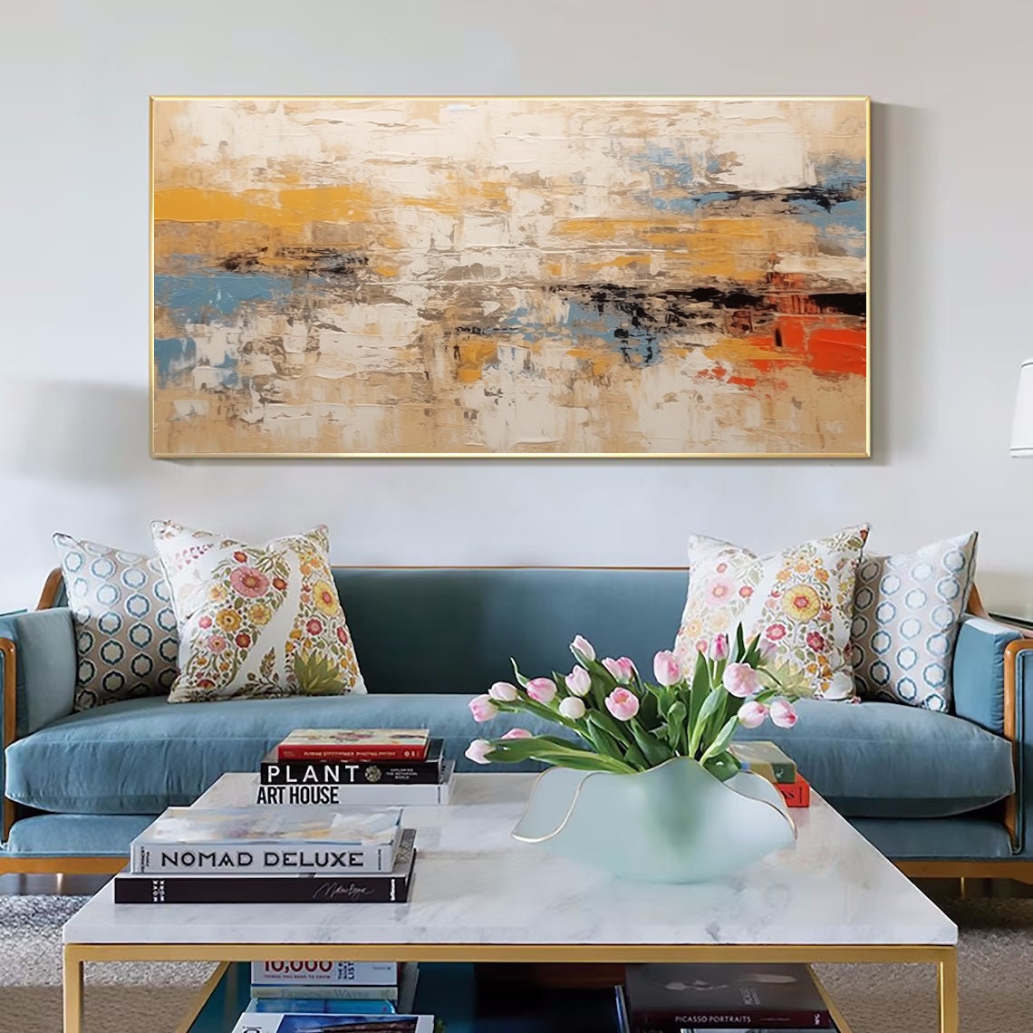 Warm Earthy Beige Orange Abstract Oil Painting Neutral Decor Poster - Image 3