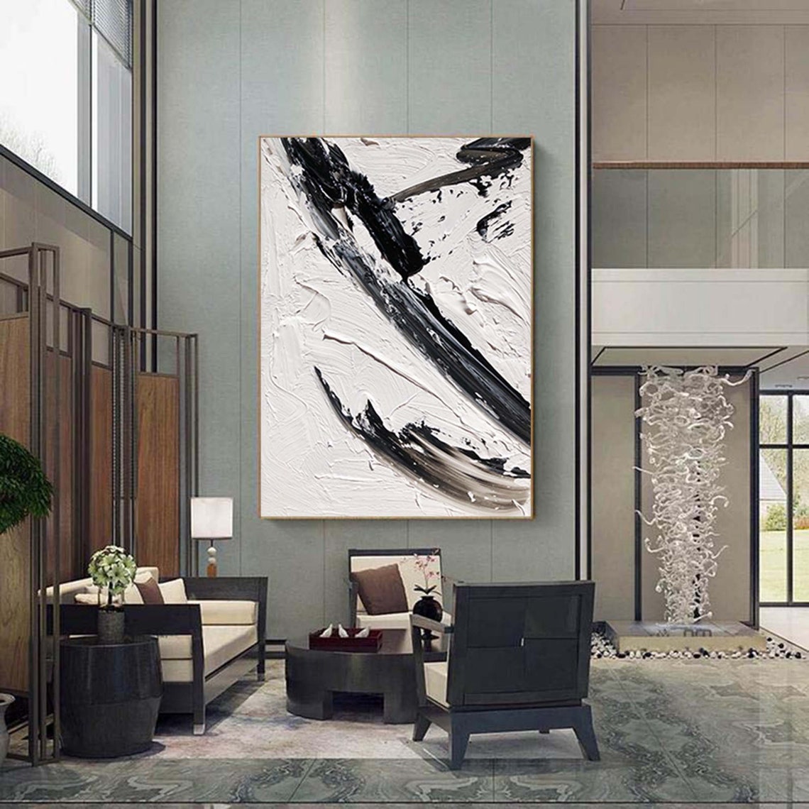 Black White Diagonal Brushstroke Minimalist Slash Art Poster - Image 5