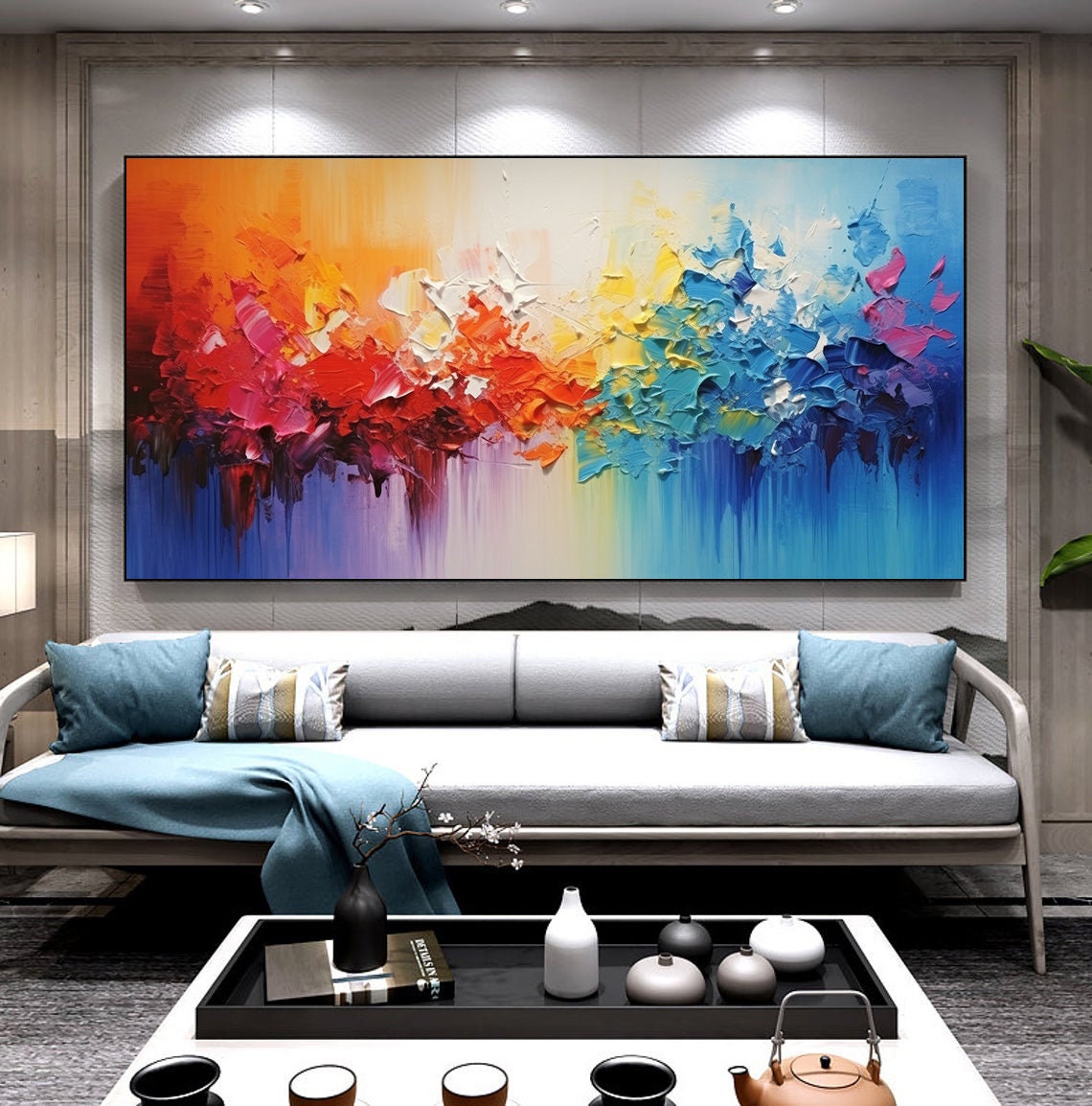 Rainbow Color Burst Palette Knife Wide Abstract Gallery Wall Poster - Image 5