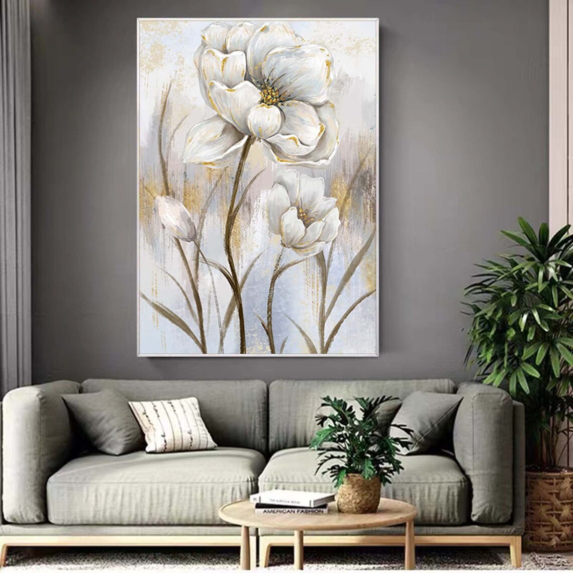 Abstract White Flower Oil Painting, Modern Wall Art - Image 2