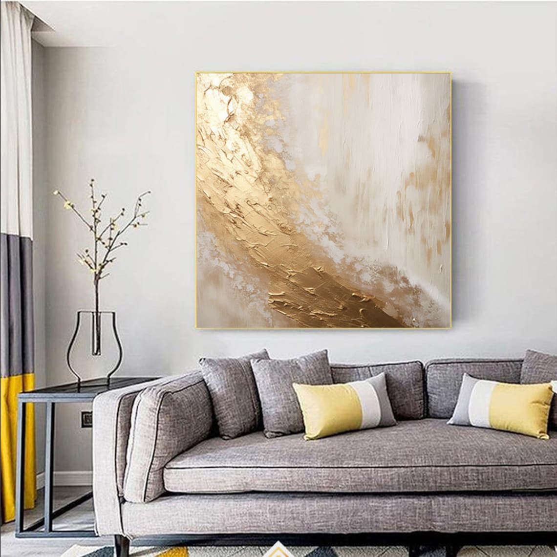 Gold Abstract Painting, White and Black Art Print - Image 3