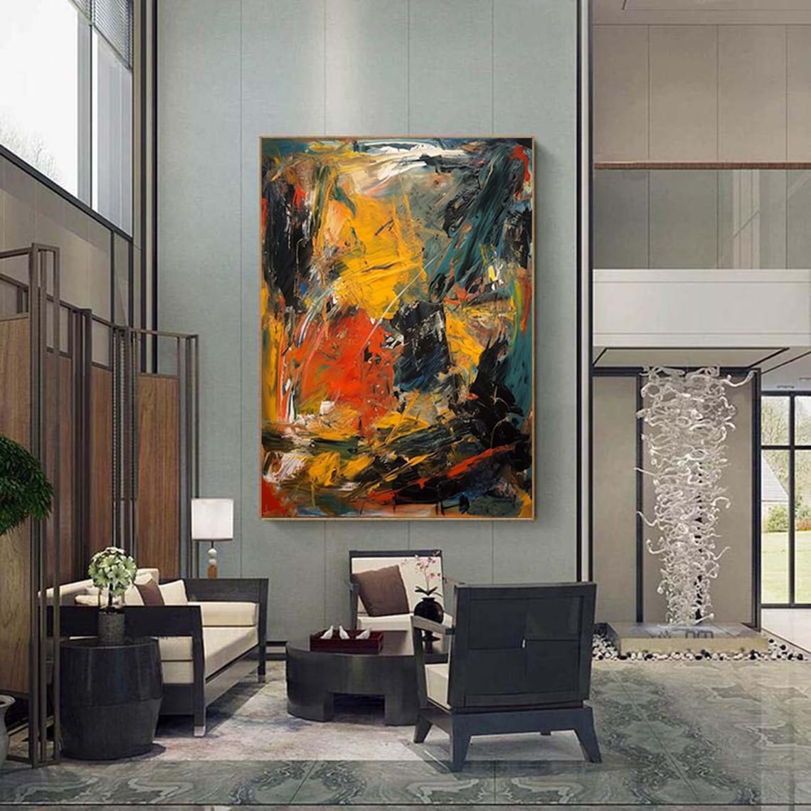 Abstract Yellow and Orange Wall Art Print, Contemporary - Image 3
