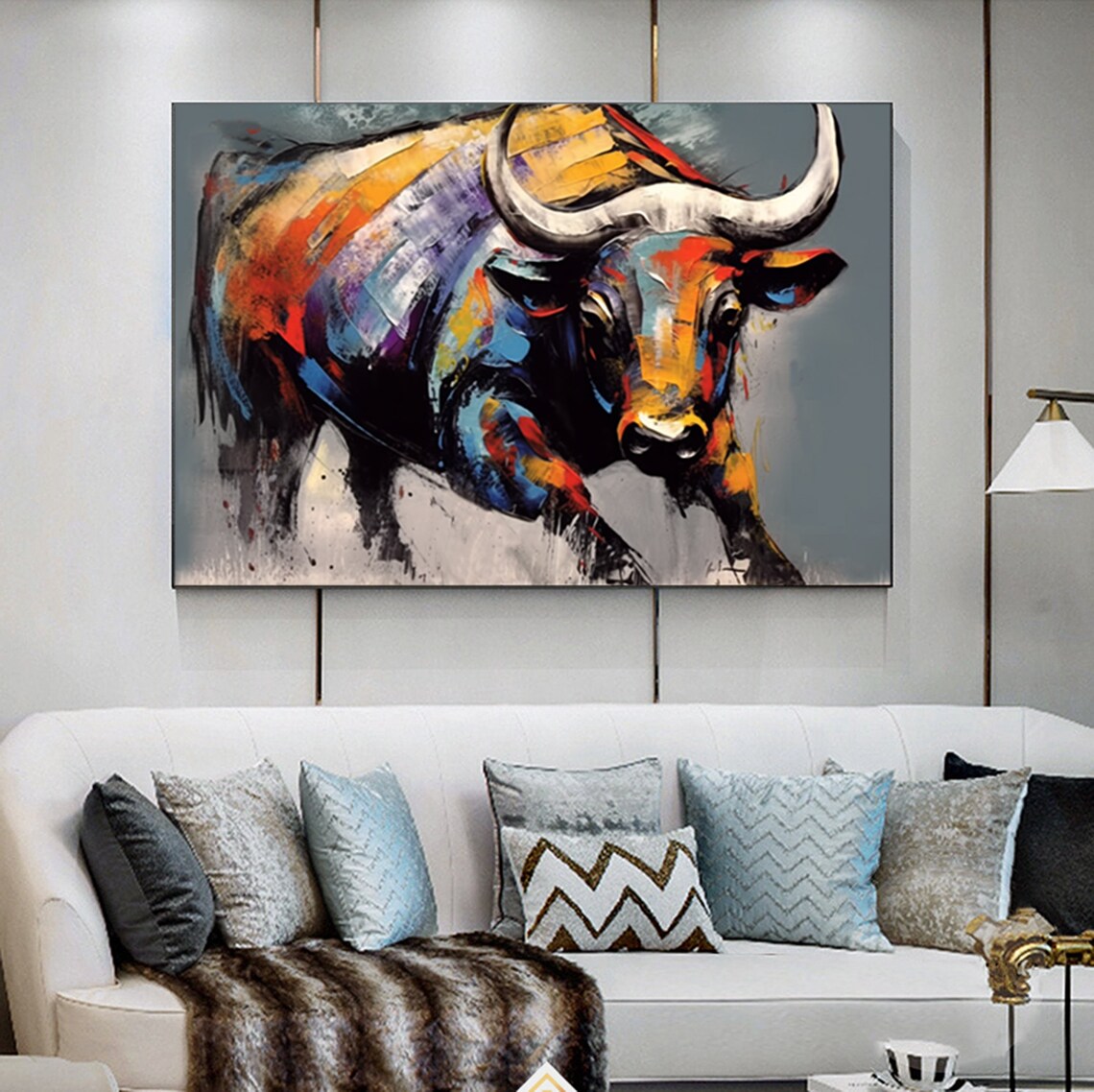 Colorful Bull Art Print, Highland Cow Animal Decor - Image 4