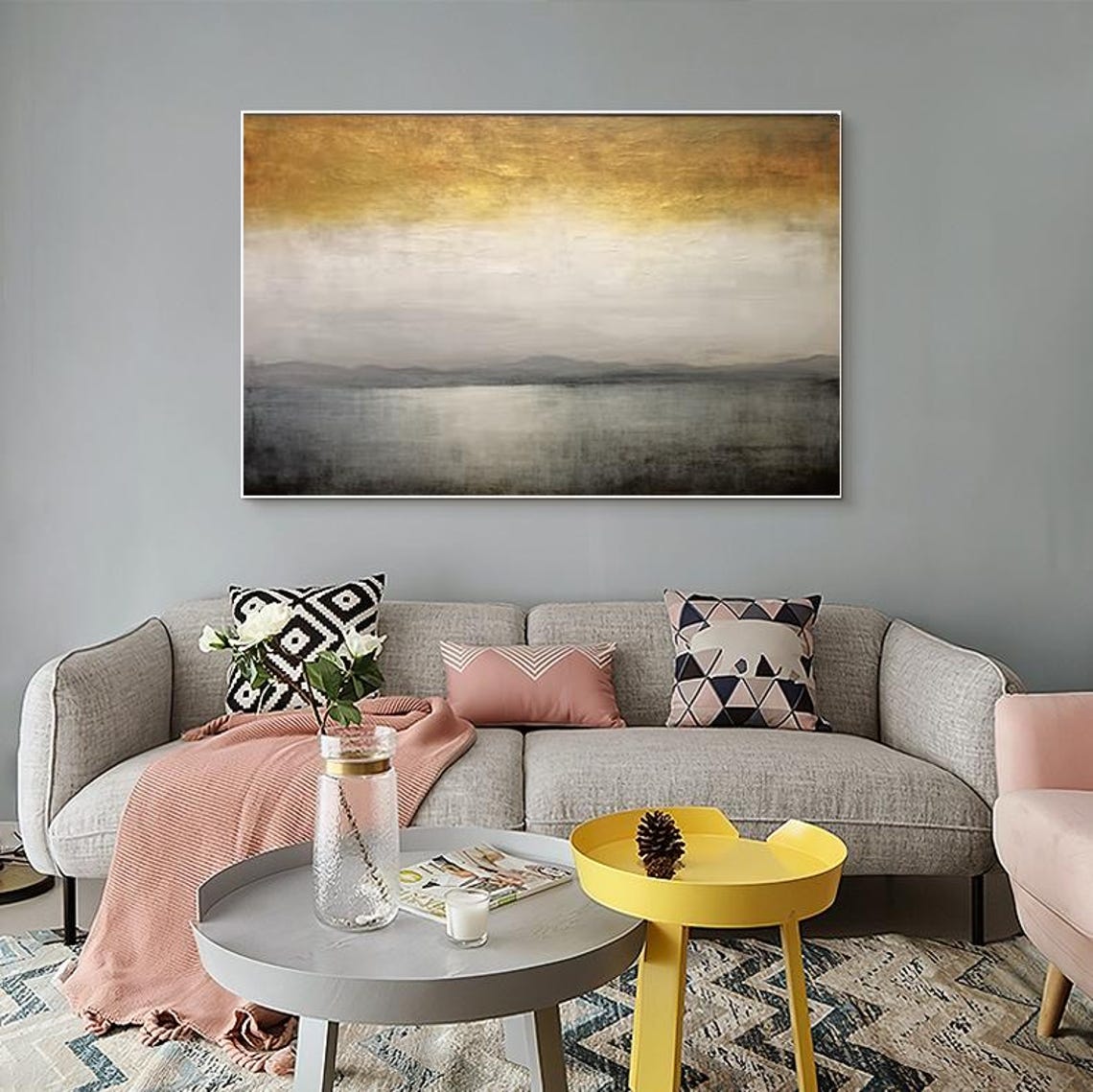 Gold Grey Abstract Landscape Horizon Modern Minimalist Wall Poster - Image 5