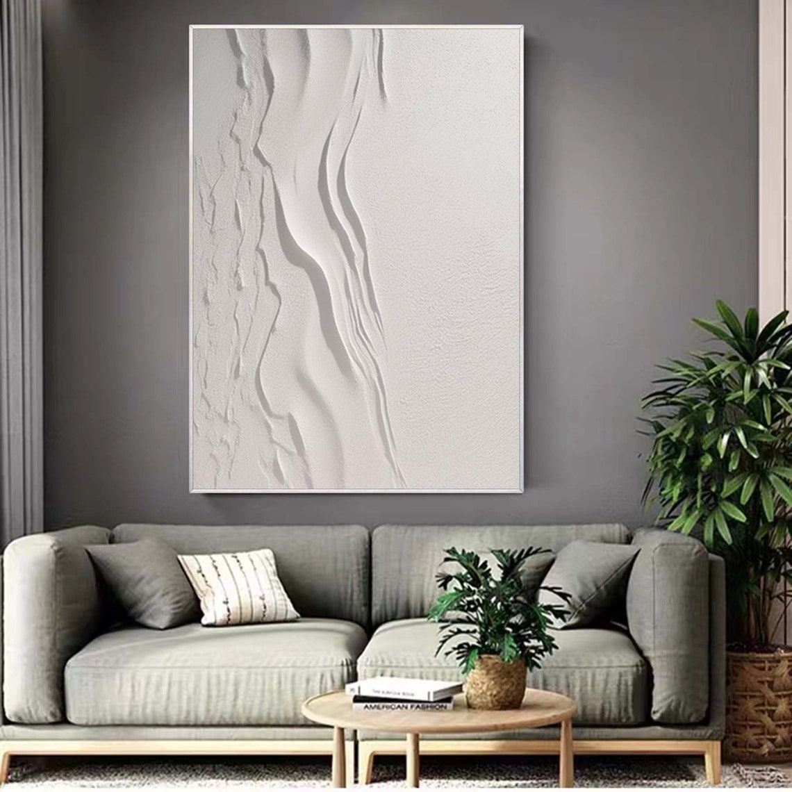 White 3D Textured Wave Minimal Sculptural Abstract Wall Poster - Image 2