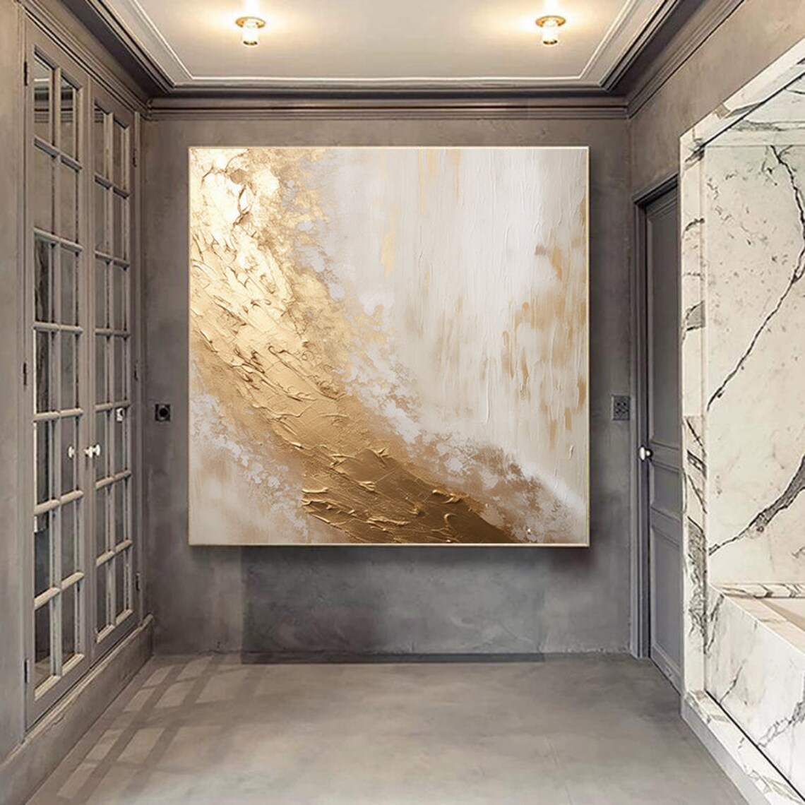 Gold Abstract Painting, White and Black Art Print - Image 4