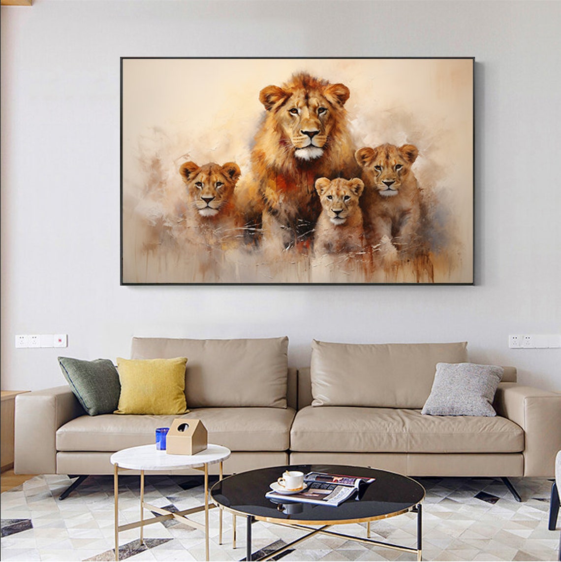 Lion Painting African Animal Portrait Abstract Lion Oil Painting On Modern Hand Painted Animal Wall Art For Living Room Bedroom - Image 4