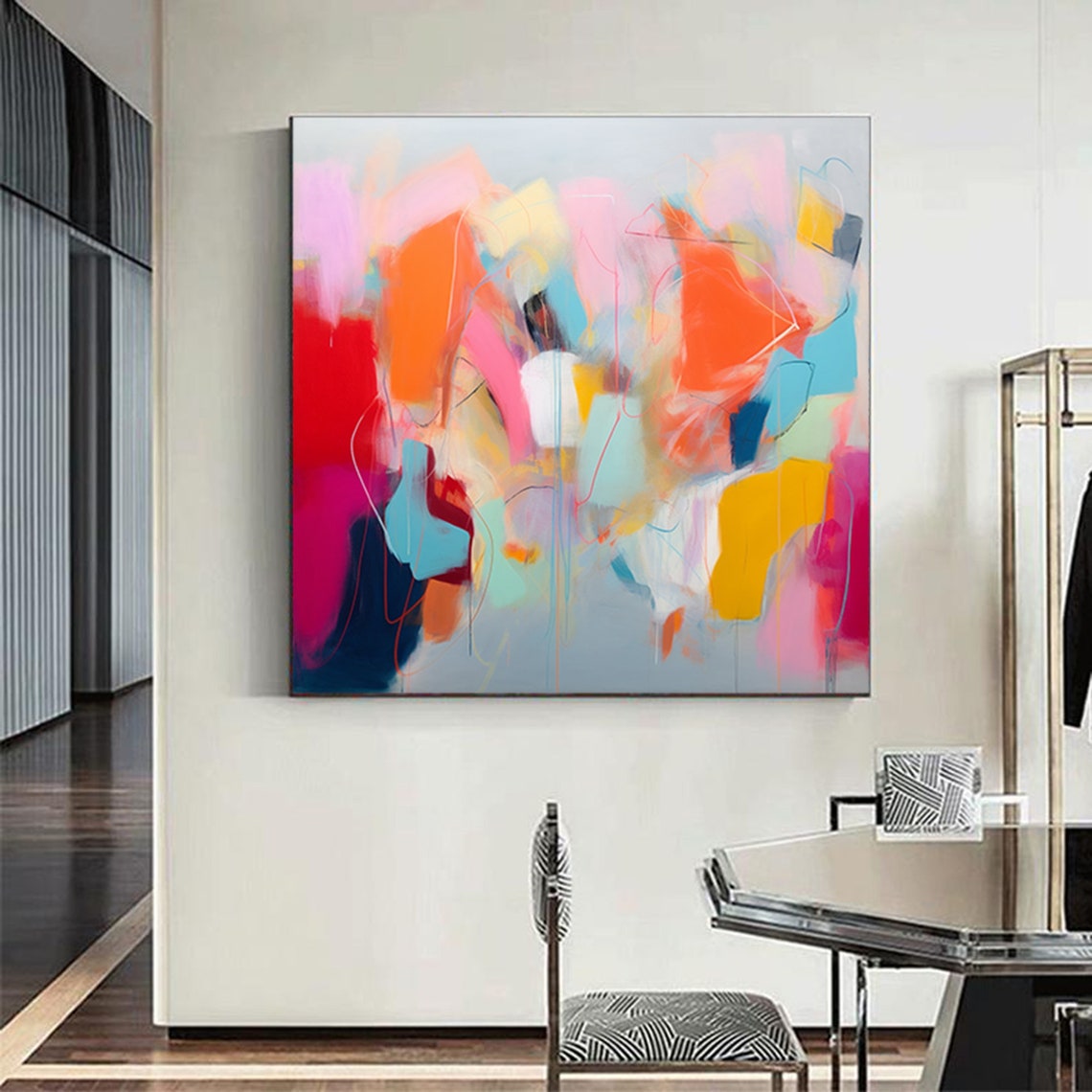 Colorful Pastel Abstract Painting With Pink And Orange Swirls Poster - Image 7