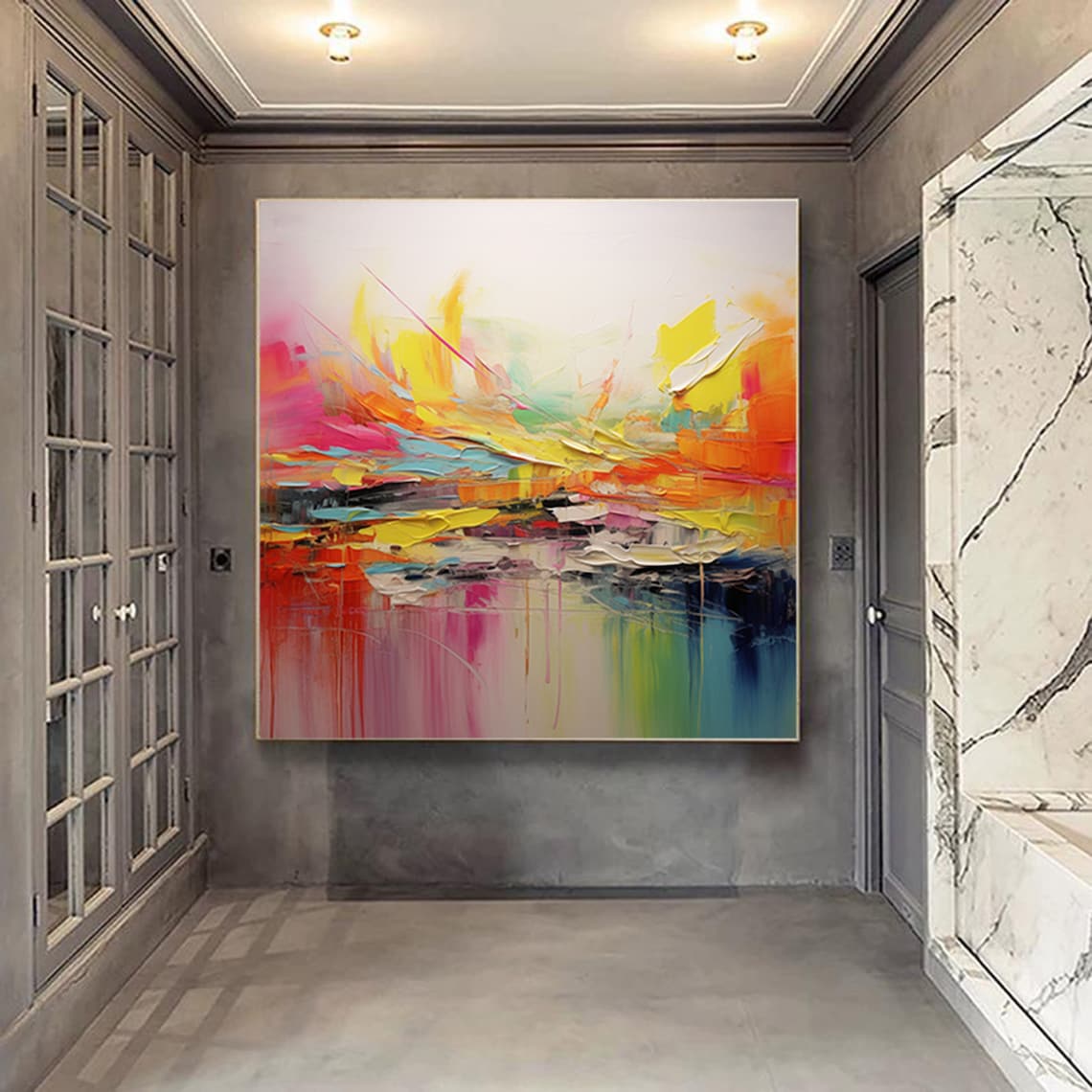 Colorful Abstract Oil Painting, Impasto Art Print - Image 2