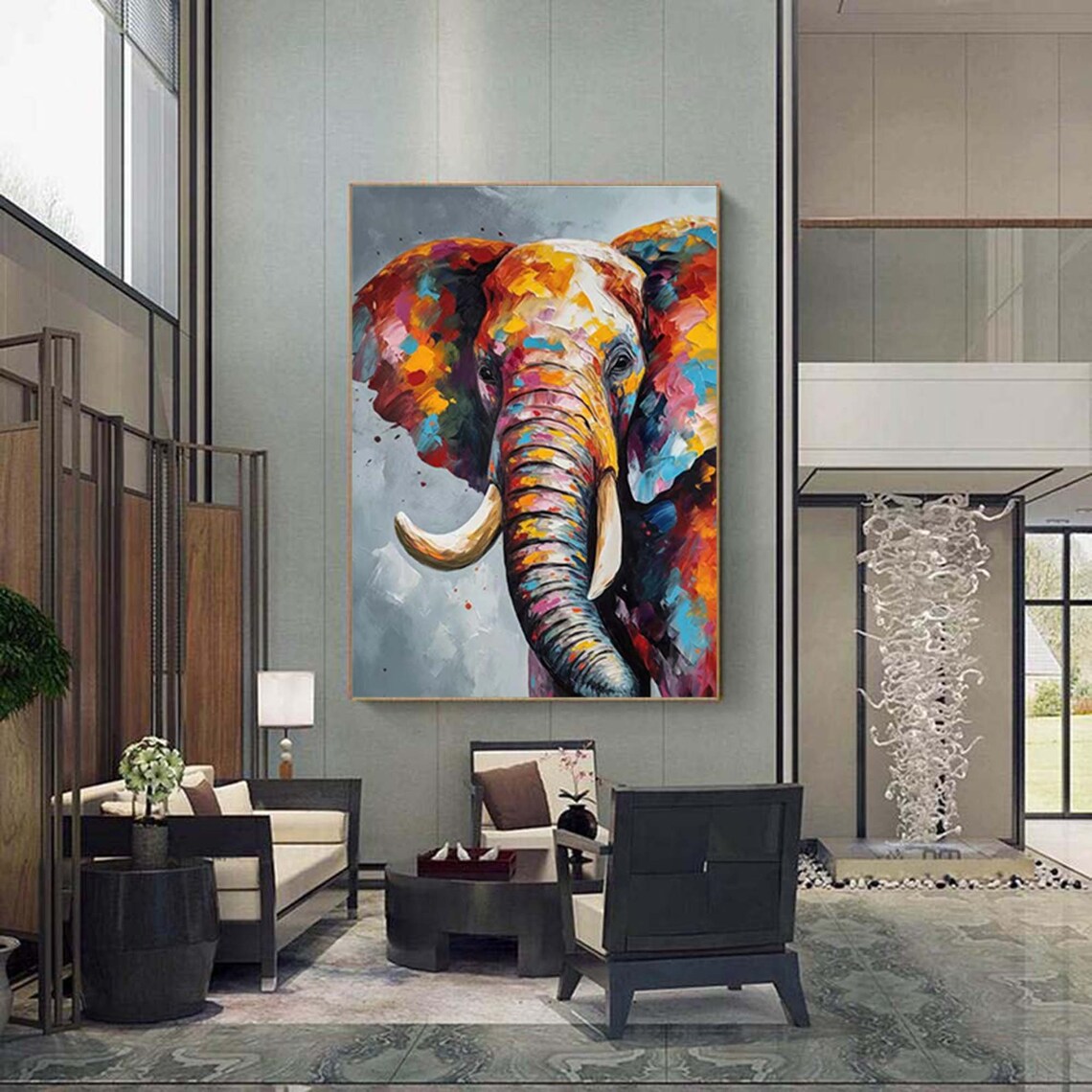 Colorful Elephant Head Rainbow Impasto Animal Portrait Safari Poster - Image 3