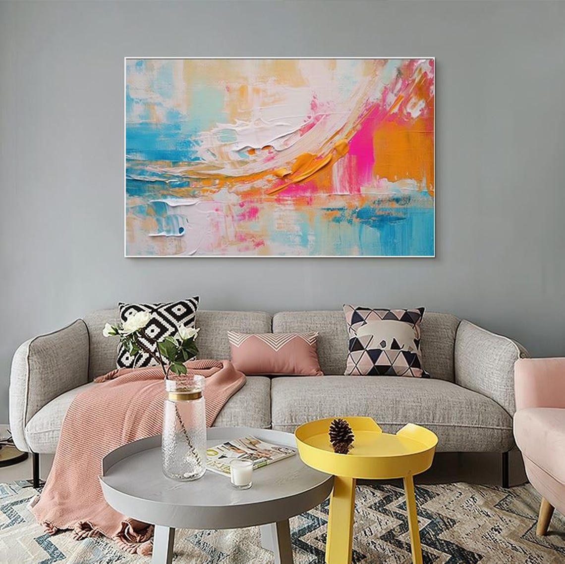 Dynamic Turquoise Pink And Orange Swoosh Abstract Art Poster - Image 5
