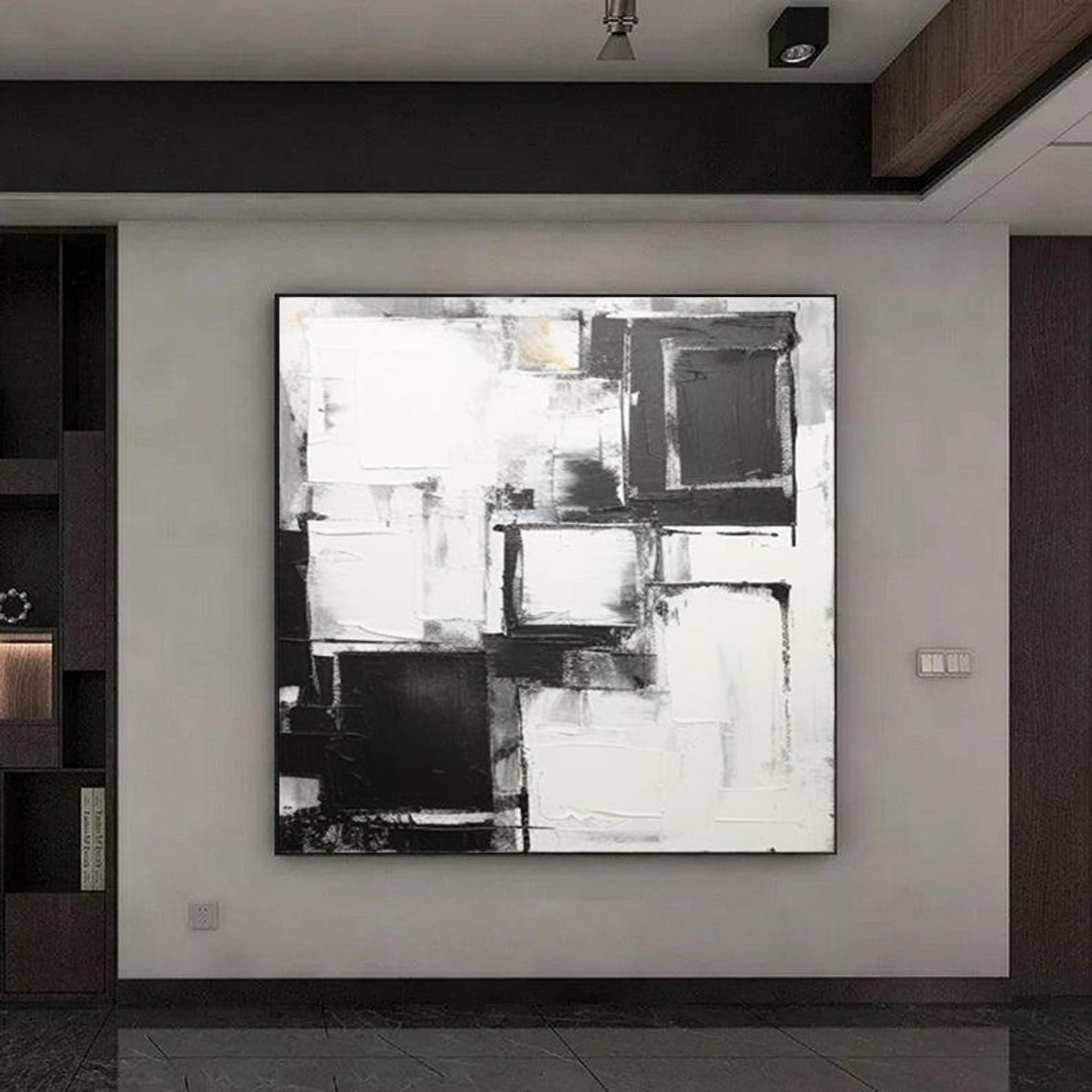 Black and White Geometric Block Abstract Modern Style Poster - Image 2