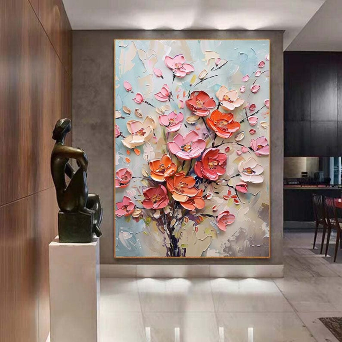 Coral Blossom Branch Pink Flowers Impasto Floral Painting Poster - Image 5