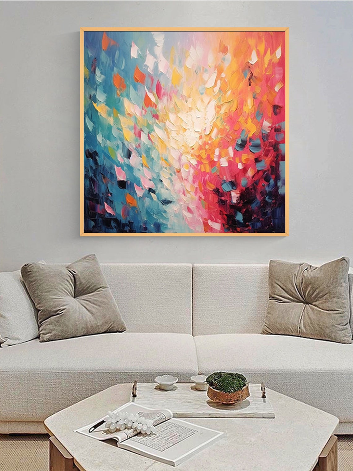 Colorful Gradient Petal Burst Abstract Oil Painting Framed Poster - Image 3