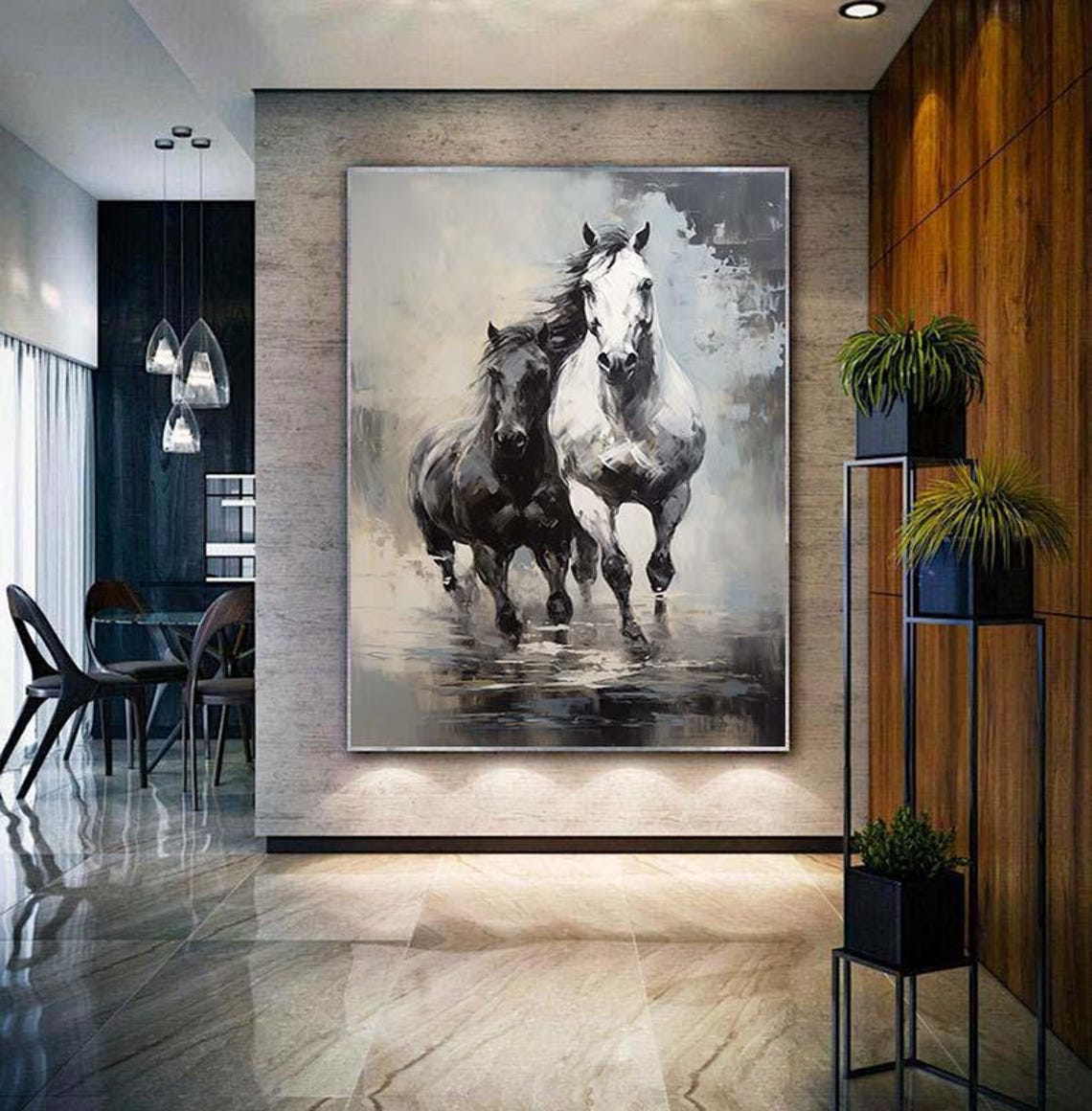 White Black Horse Painting Large Oil Painting Horse Wall Art Horse Abstract Painting Horse Oil Painting Large Office Wall Art - Image 4