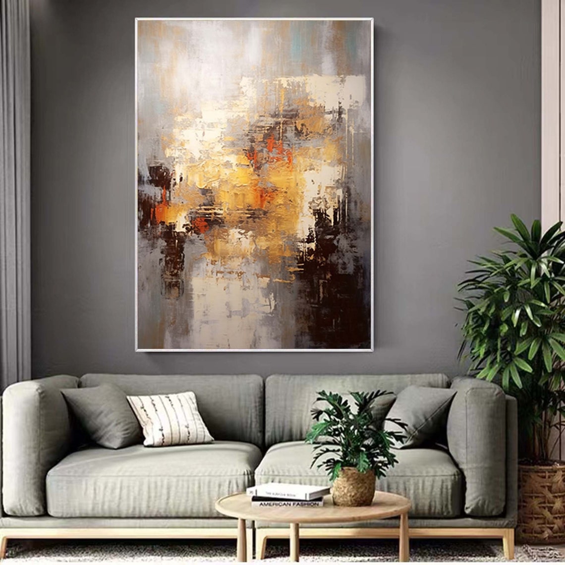 Moody Neutral Textured Abstract With Gold Grey Dark Brown Poster - Image 3