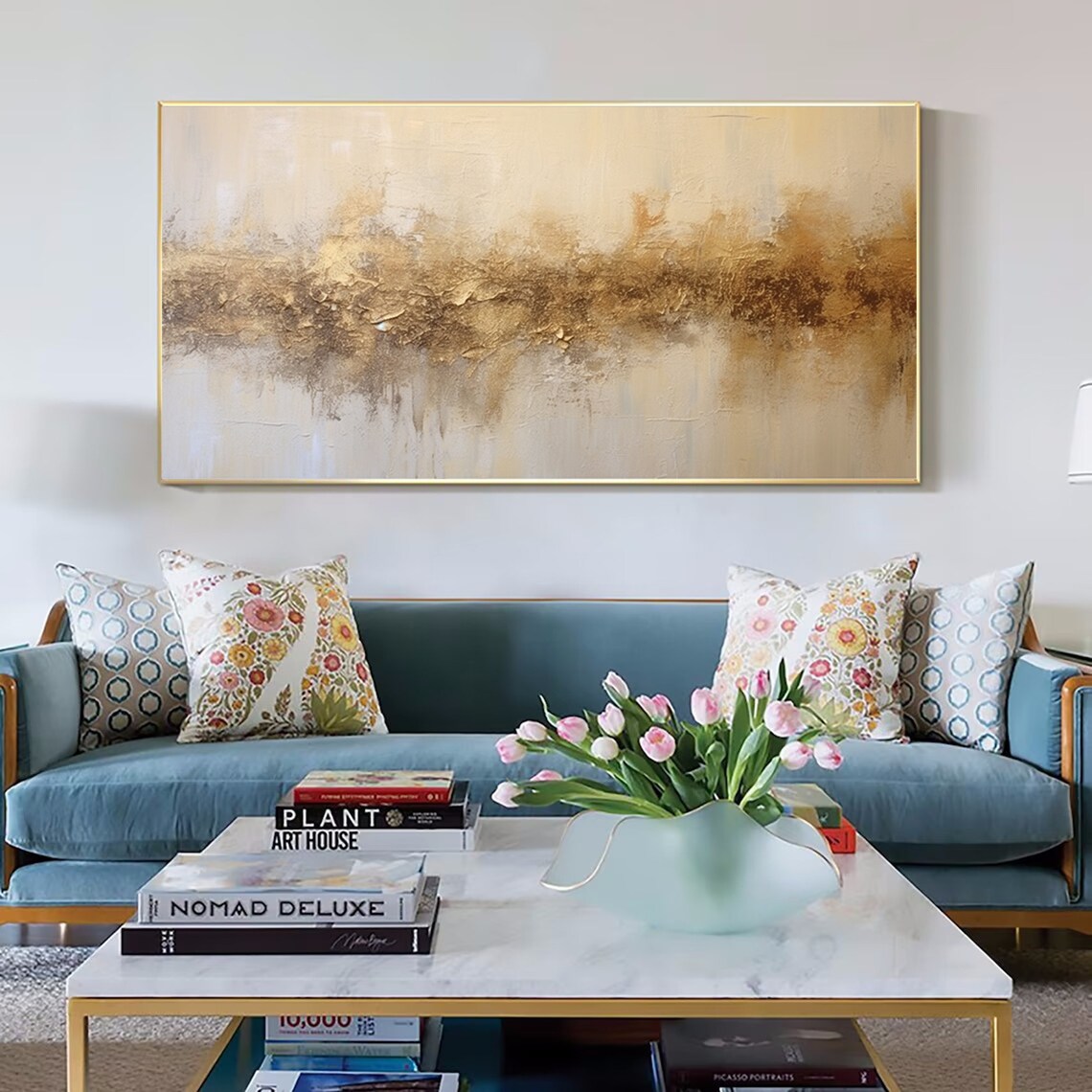 Beige Gold Abstract Painting, Modern Wall Art Print - Image 3