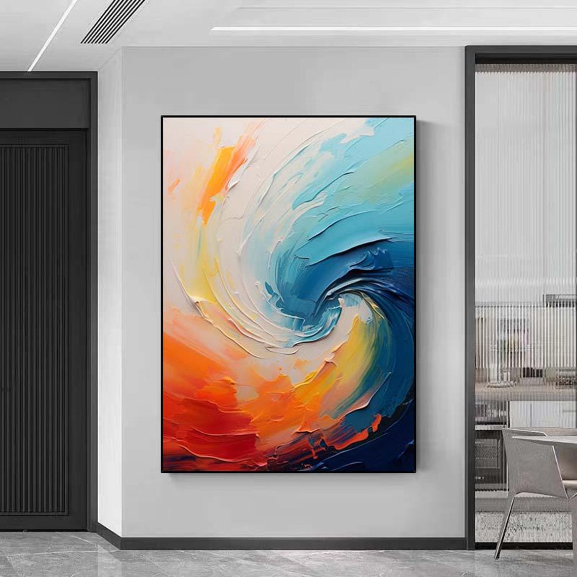 Swirling Ocean Wave Blue Orange Abstract Modern Painting Poster - Image 5