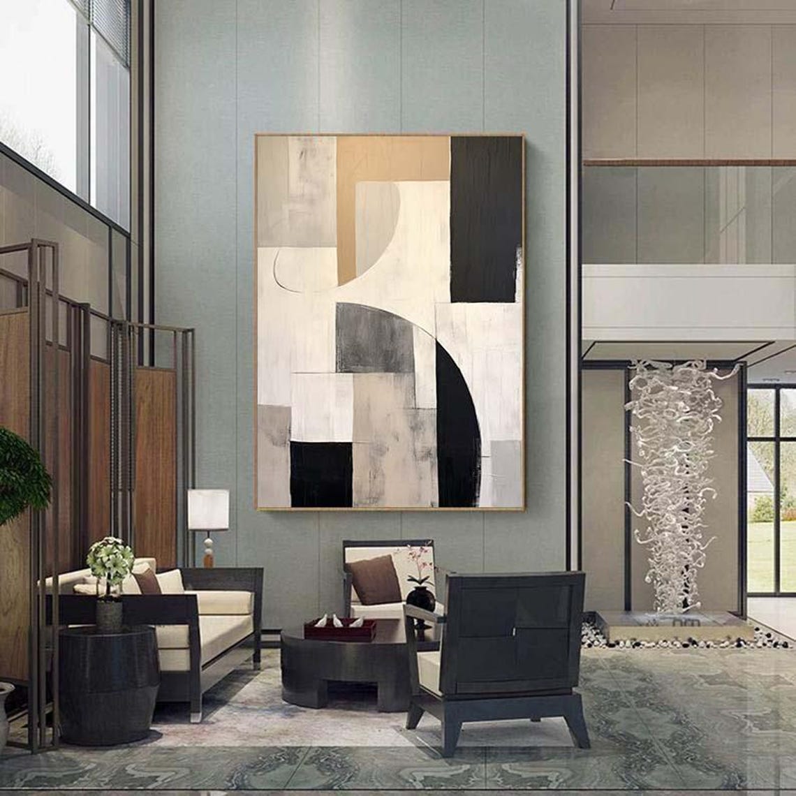 Beige Black Cream Geometric Arch Minimalist Gallery Wall Poster - Image 4