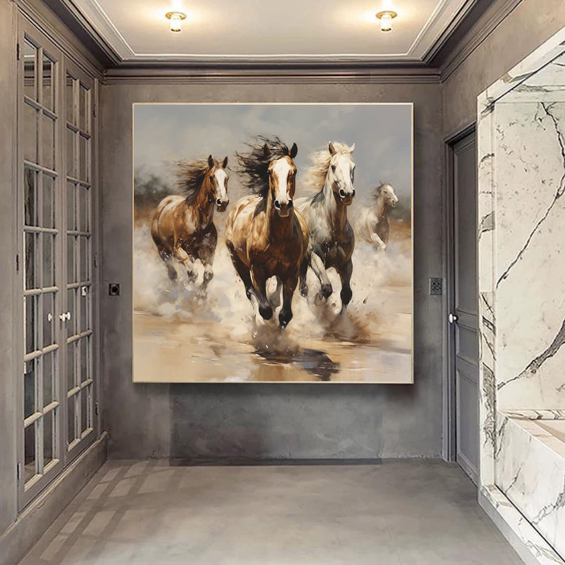 Horse Abstract Oil Painting, Living Room Art Print - Image 3