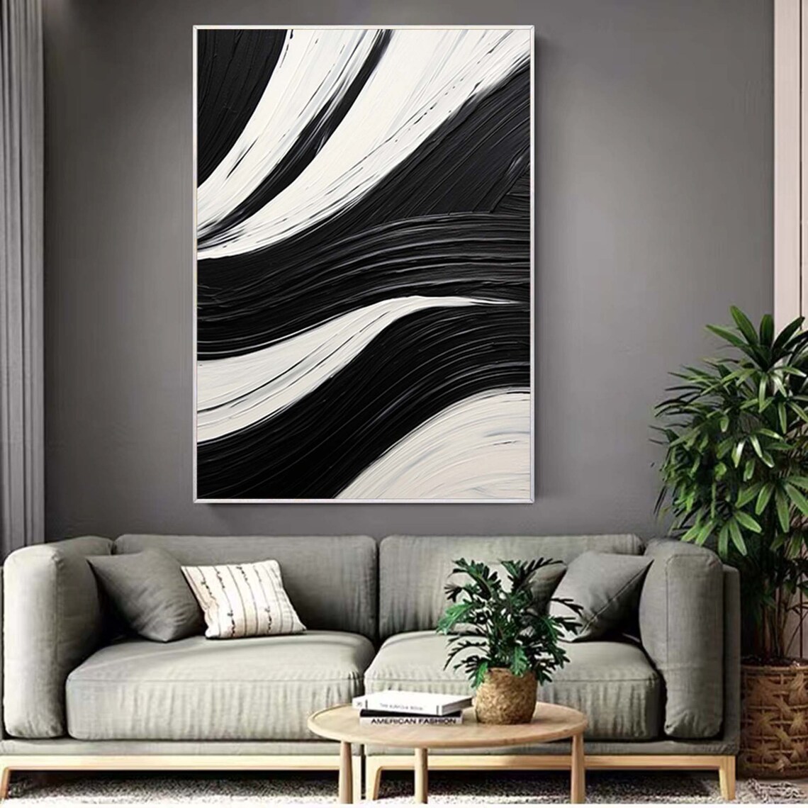 Minimalist Black And White Abstract Oil Painting Art Print - Image 4