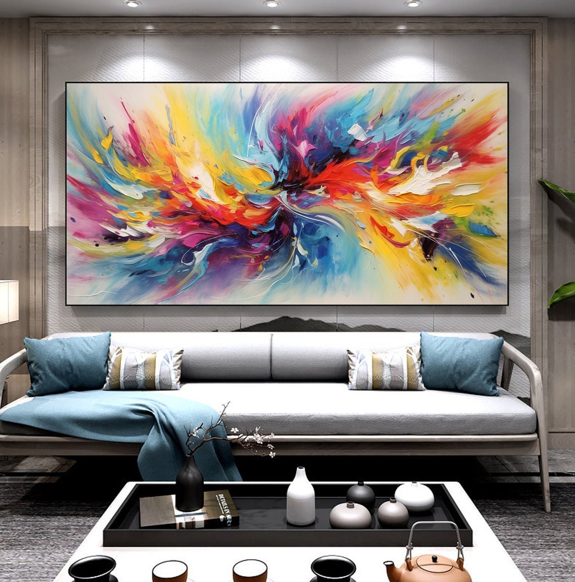 Rainbow Color Burst Explosion Abstract Textured Acrylic Wall Poster - Image 5