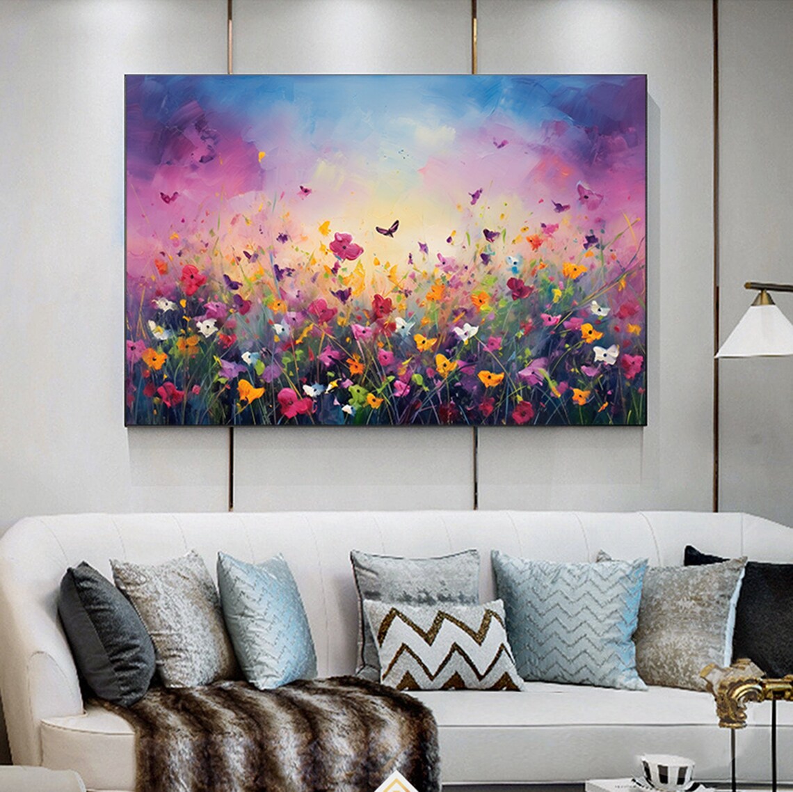 Wildflower Meadow Sunset Butterfly Rainbow Floral Field Poster - Image 4