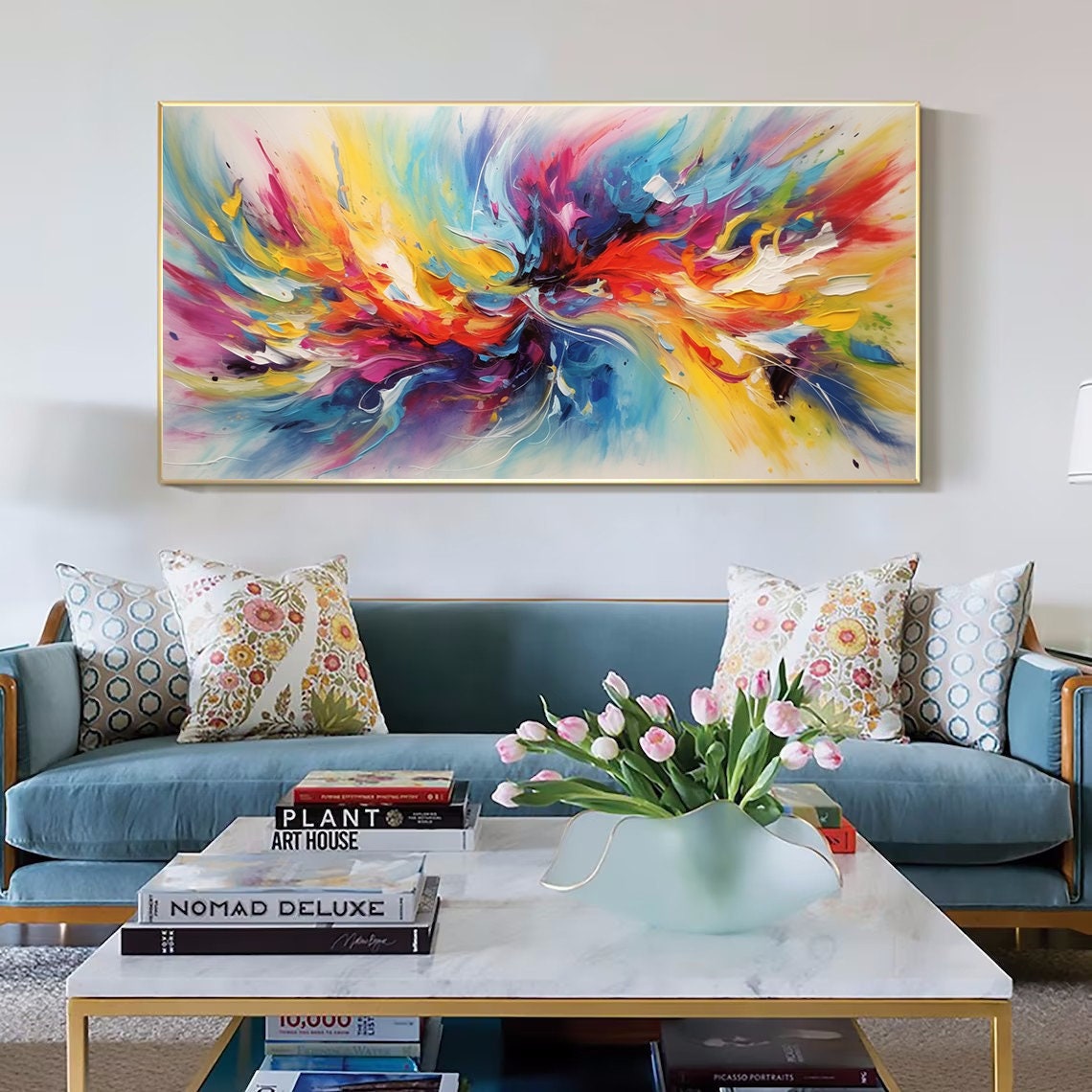 Rainbow Color Burst Explosion Abstract Textured Acrylic Wall Poster - Image 3
