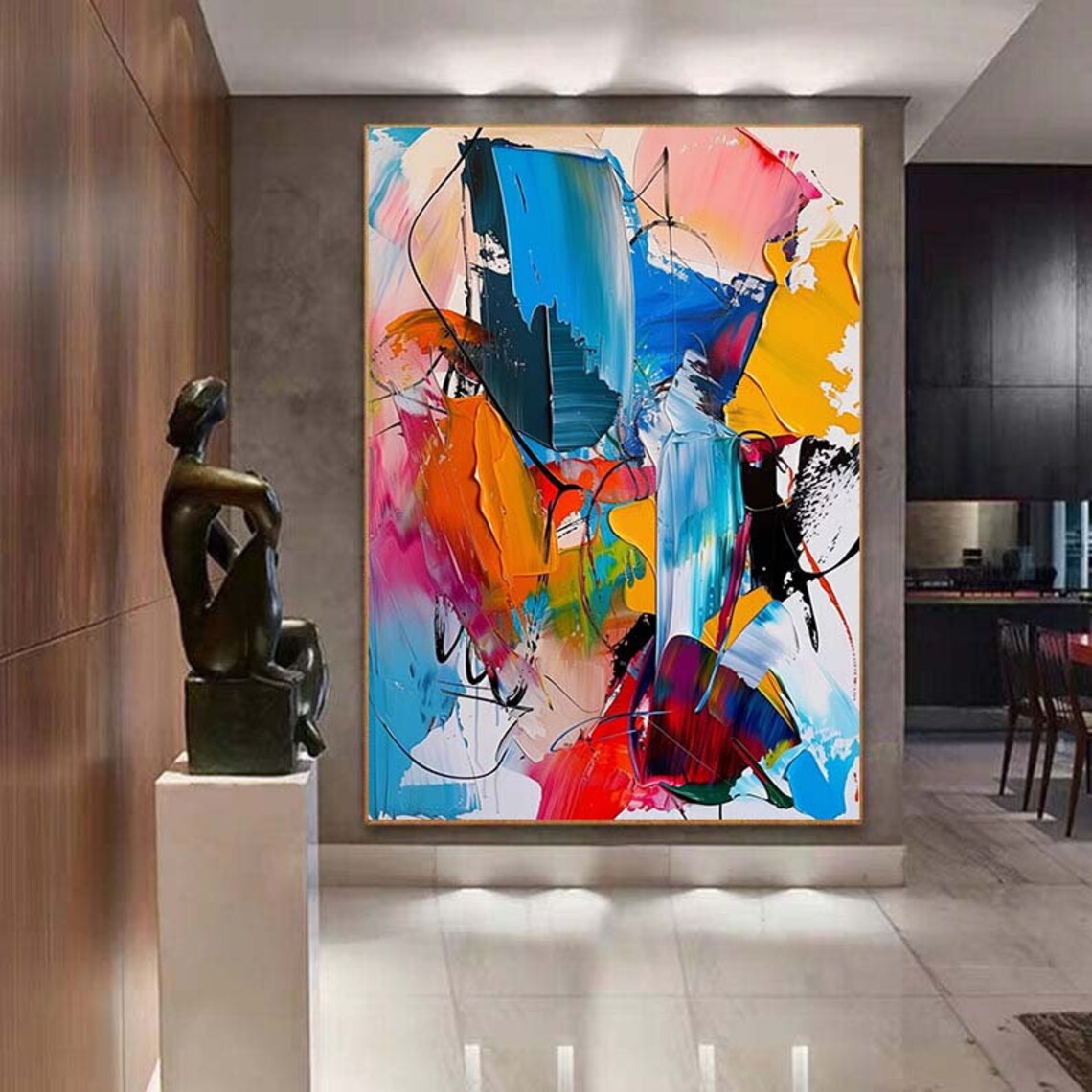 Vibrant Blue Orange Red Abstract Brushstroke Energy Painting Poster - Image 6