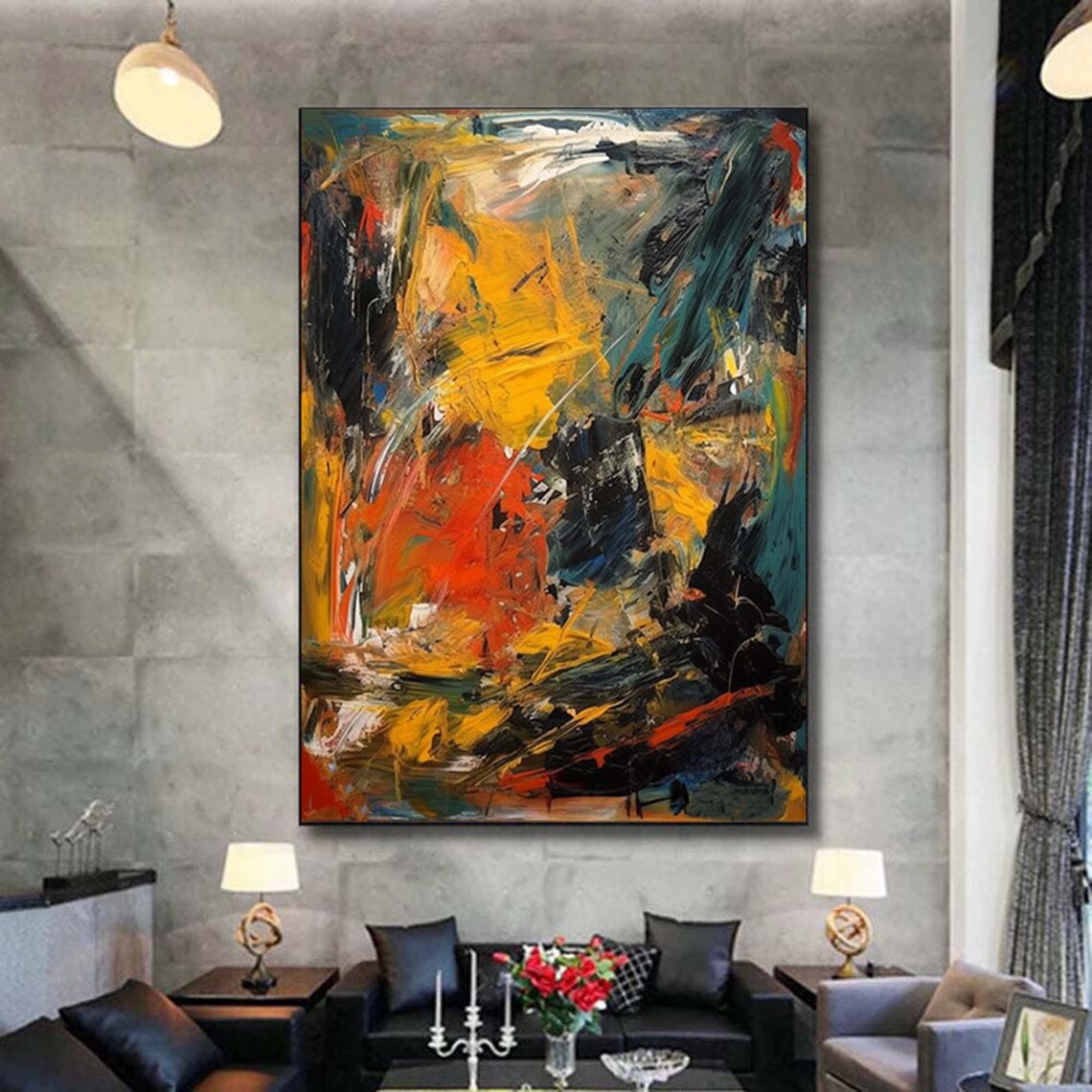 Abstract Yellow and Orange Wall Art Print, Contemporary - Image 4