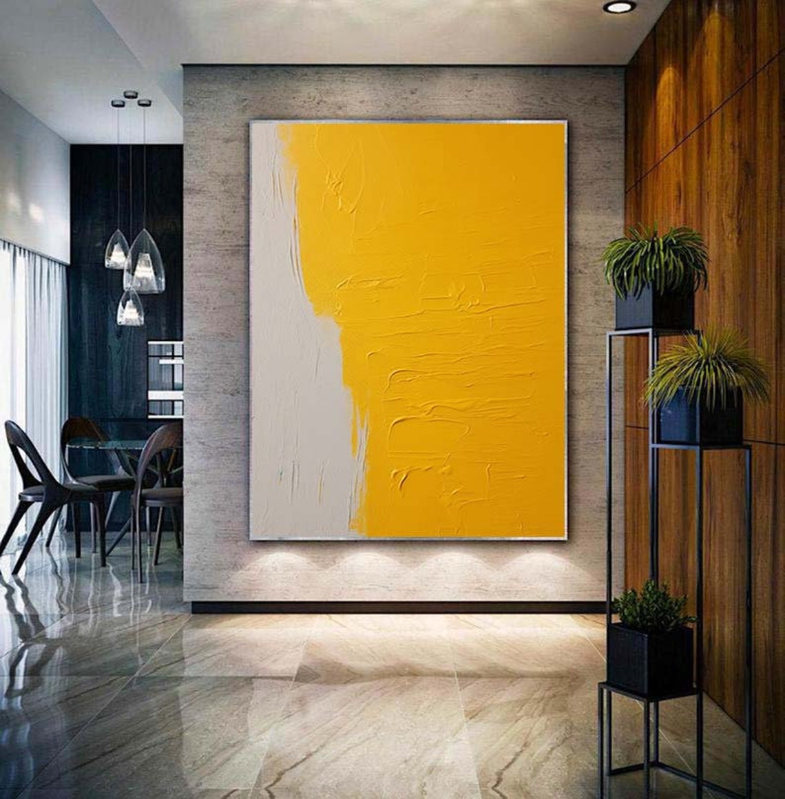 Serene Minimalist Mustard Yellow Textured Vertical Abstract Poster - Image 2