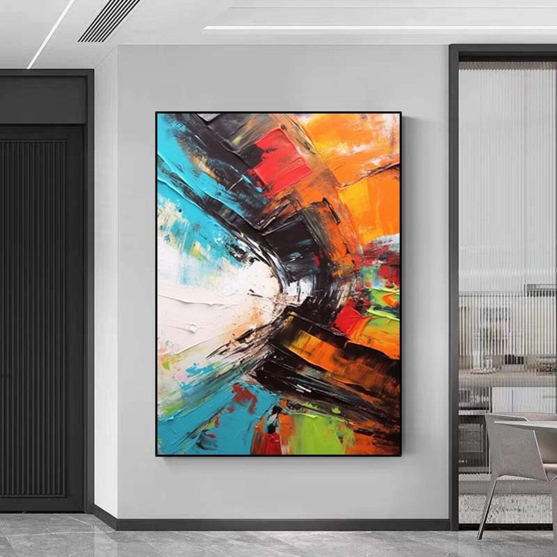 Bold Color Arc Turquoise Orange Black Impasto Curve Art Poster - Image 6