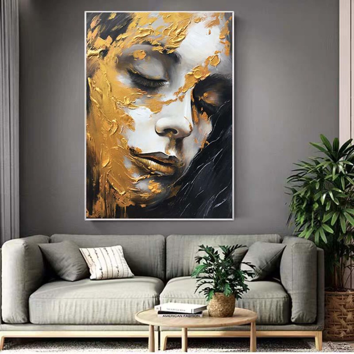 Abstract Gold Textured Portrait Gold And Black Color Oil Painting Textured Painting Acrylic Oil Painting 100 Handmade Abstract Oil Painting - Image 2