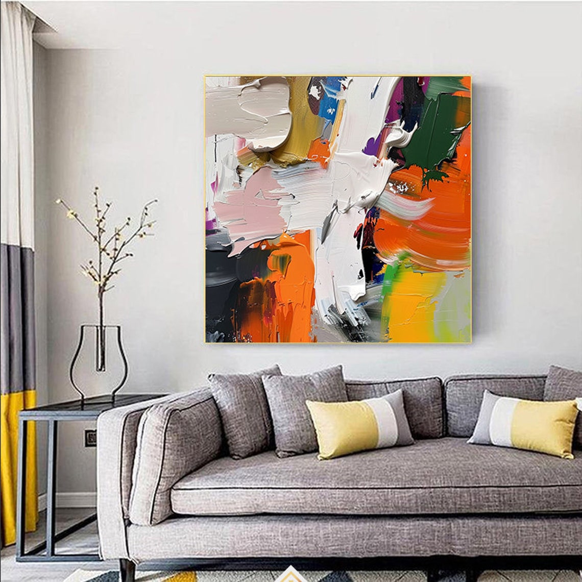 White Orange Color Splash 3D Textured Abstract Modern Wall Poster - Image 4