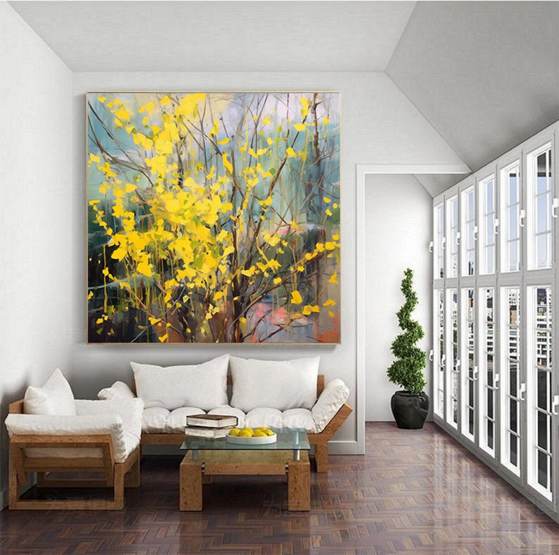 Yellow Forsythia Blossoms In My Garden Yellow Flowers Abstract Painting Yellow Hand Painted Wall Art Botanical Art Flower Painting On - Image 4