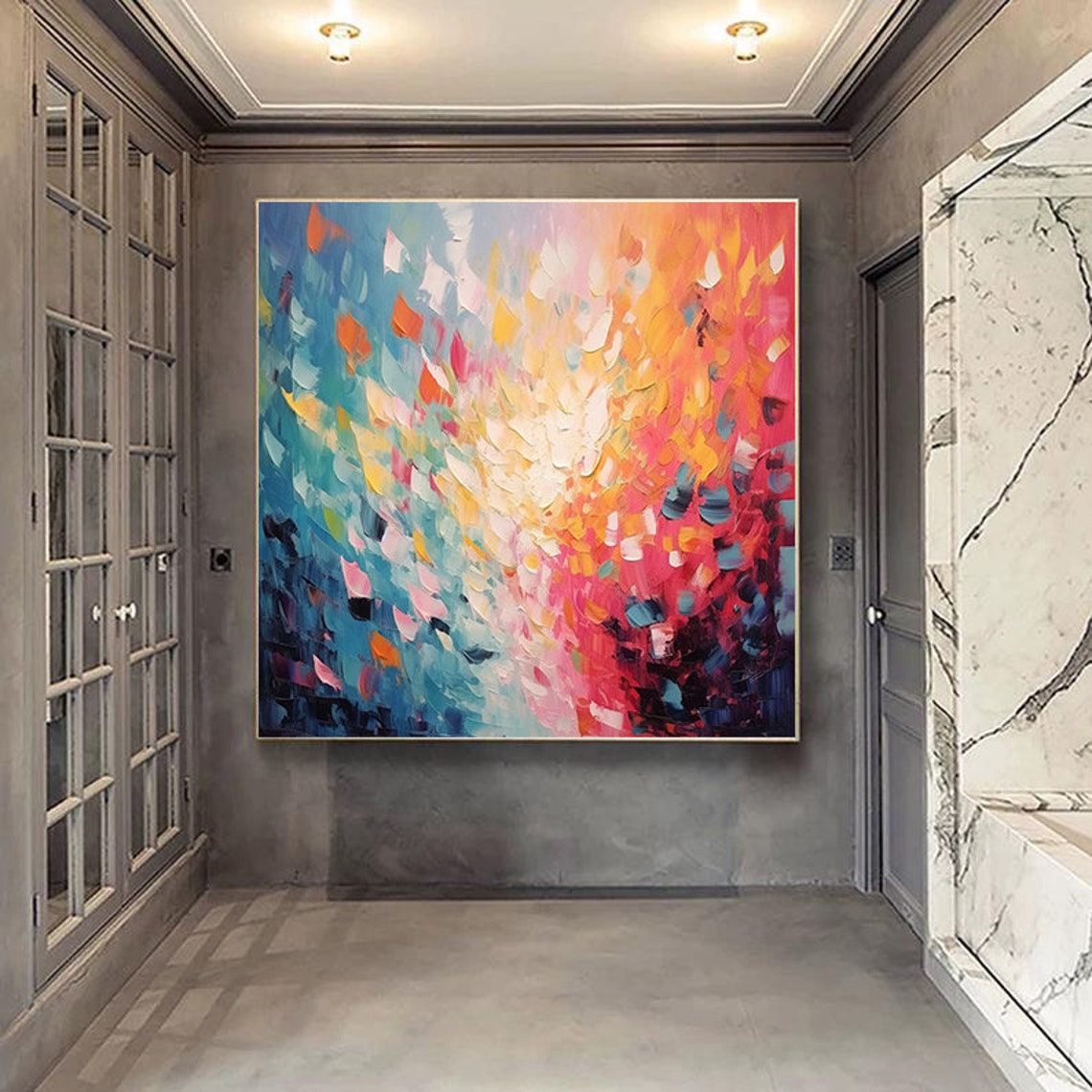 Colorful Gradient Petal Burst Abstract Oil Painting Framed Poster - Image 2