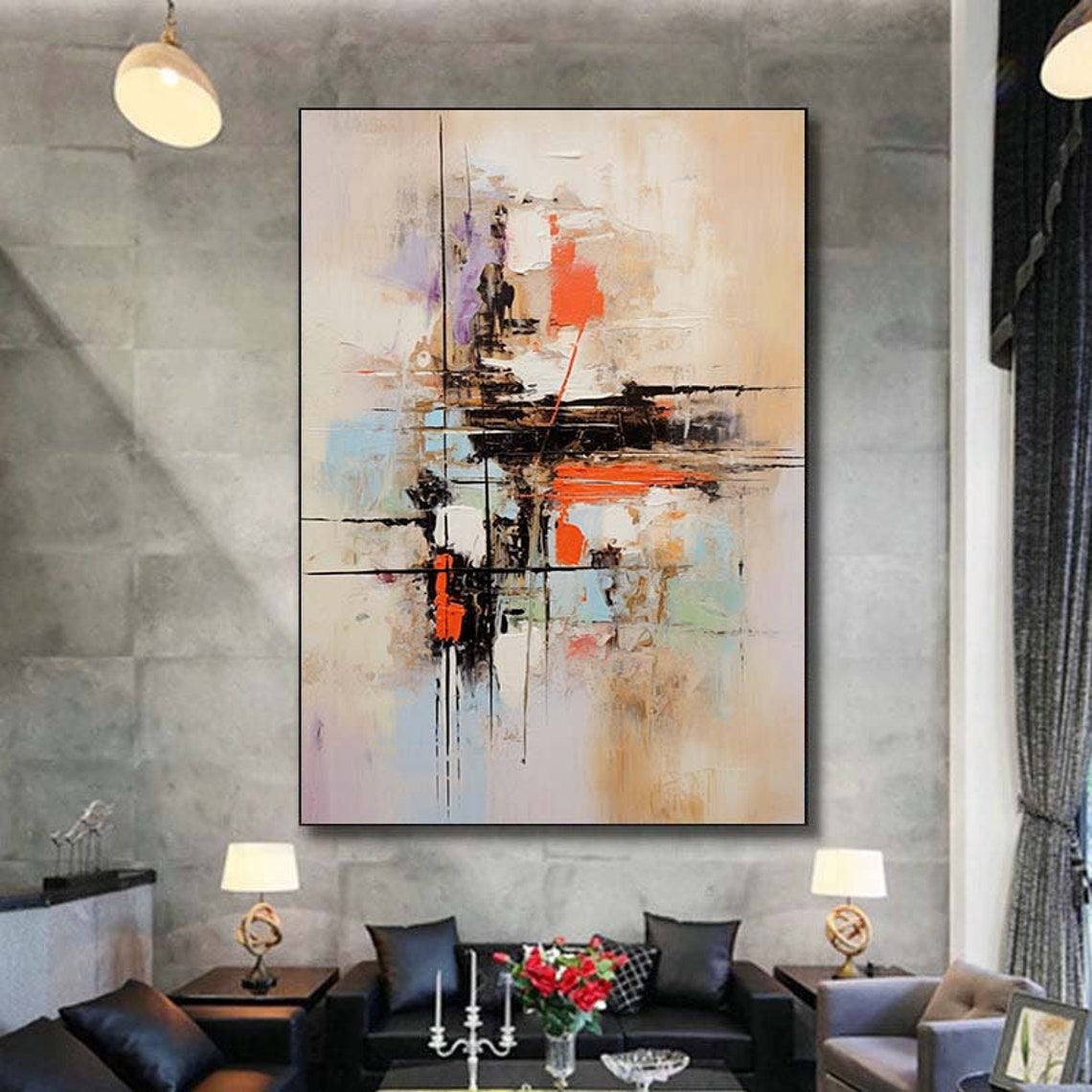 Warm Neutral Orange Blue Geometric Abstract Modern Decor Poster - Image 3