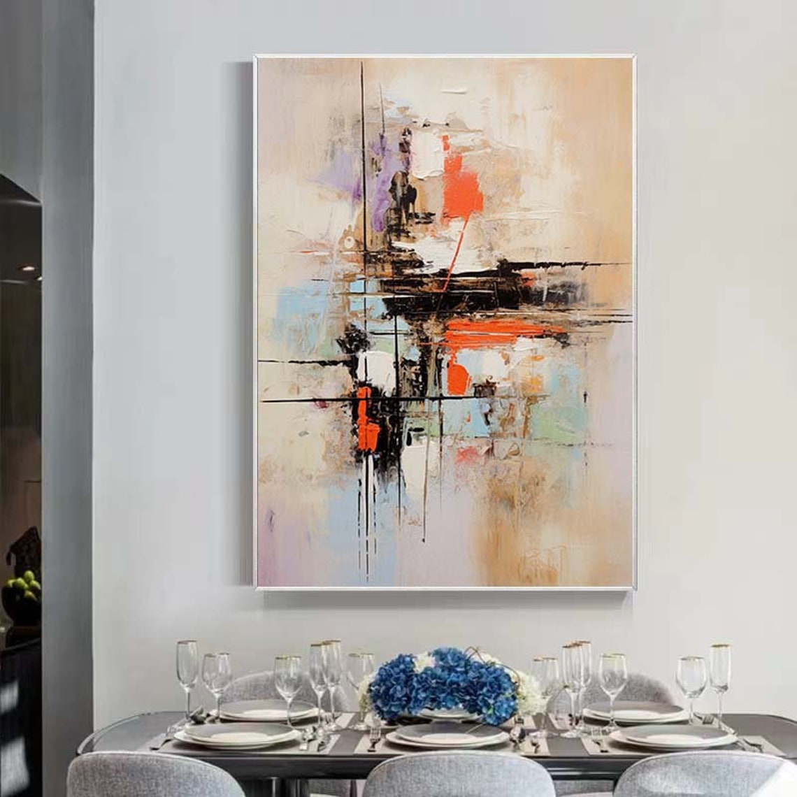 Warm Neutral Orange Blue Geometric Abstract Modern Decor Poster - Image 2