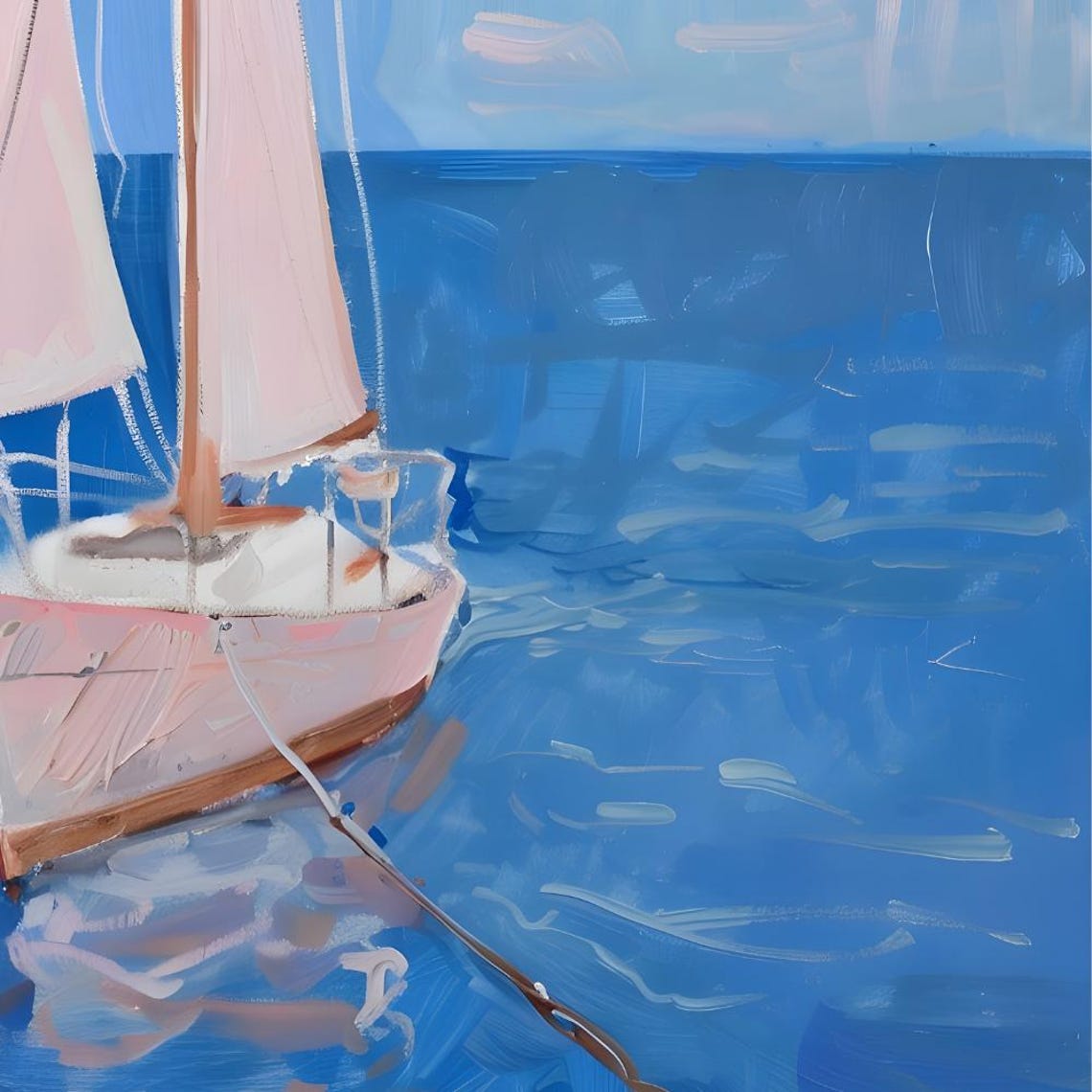 Painted White Sailboat On Open Blue Ocean Calm Waters Poster - Image 2