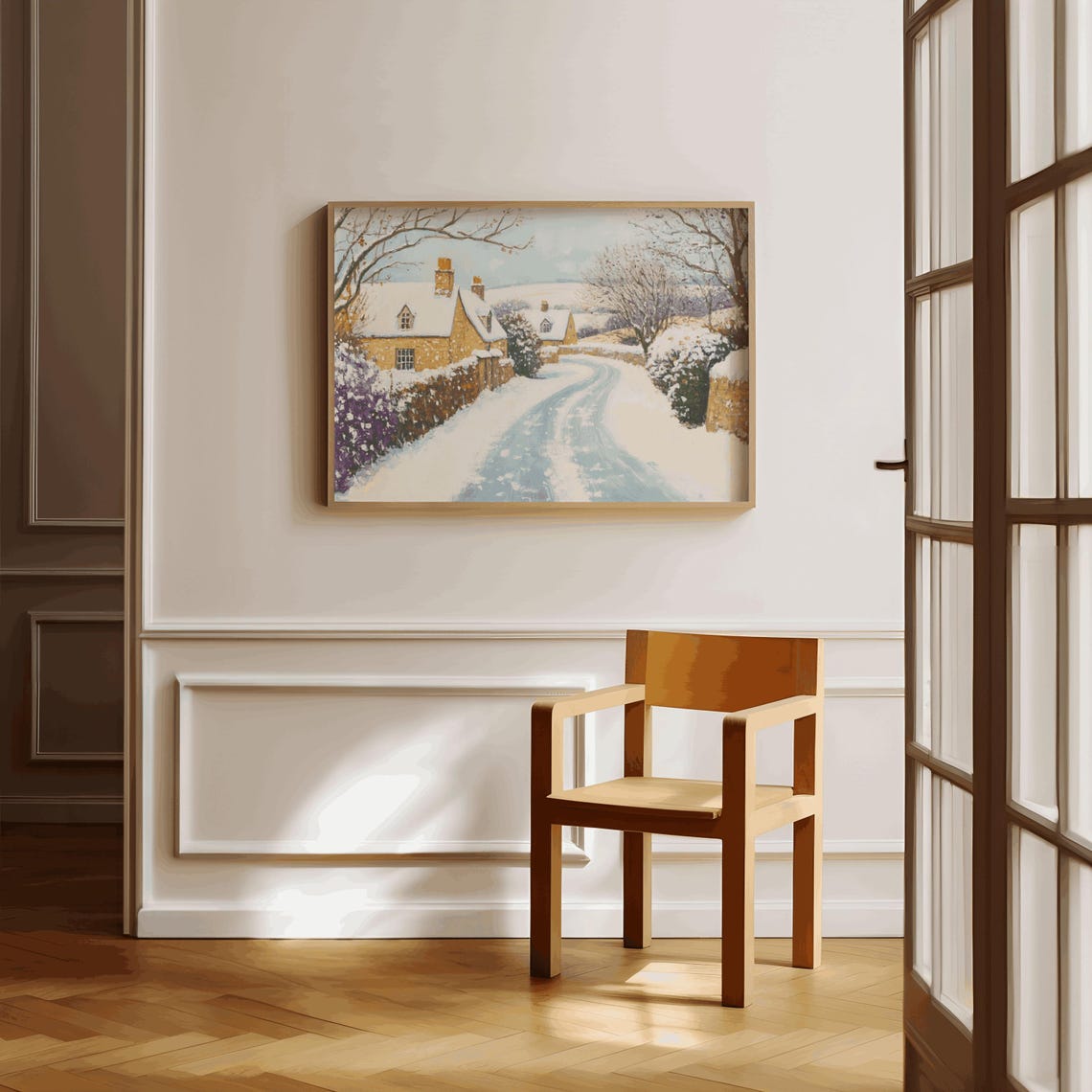 Snowy Winter Road Cottagecore Winter Farmhouse Winter Landscape Snowy Winter Village Christmas Town Print Christmas Countryside Art - Image 2