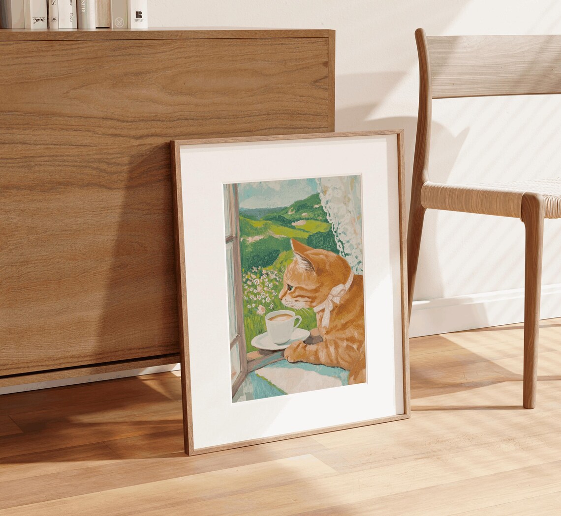 Orange Ginger Cat Cafe Tabby Cat Art Print