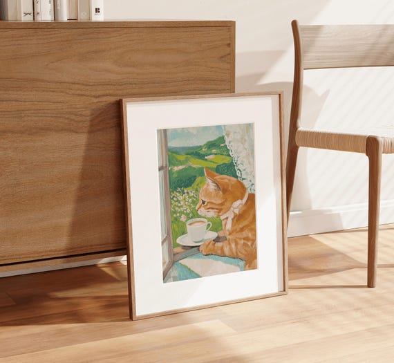 Orange Ginger Cat Cafe Tabby Cat Art Print